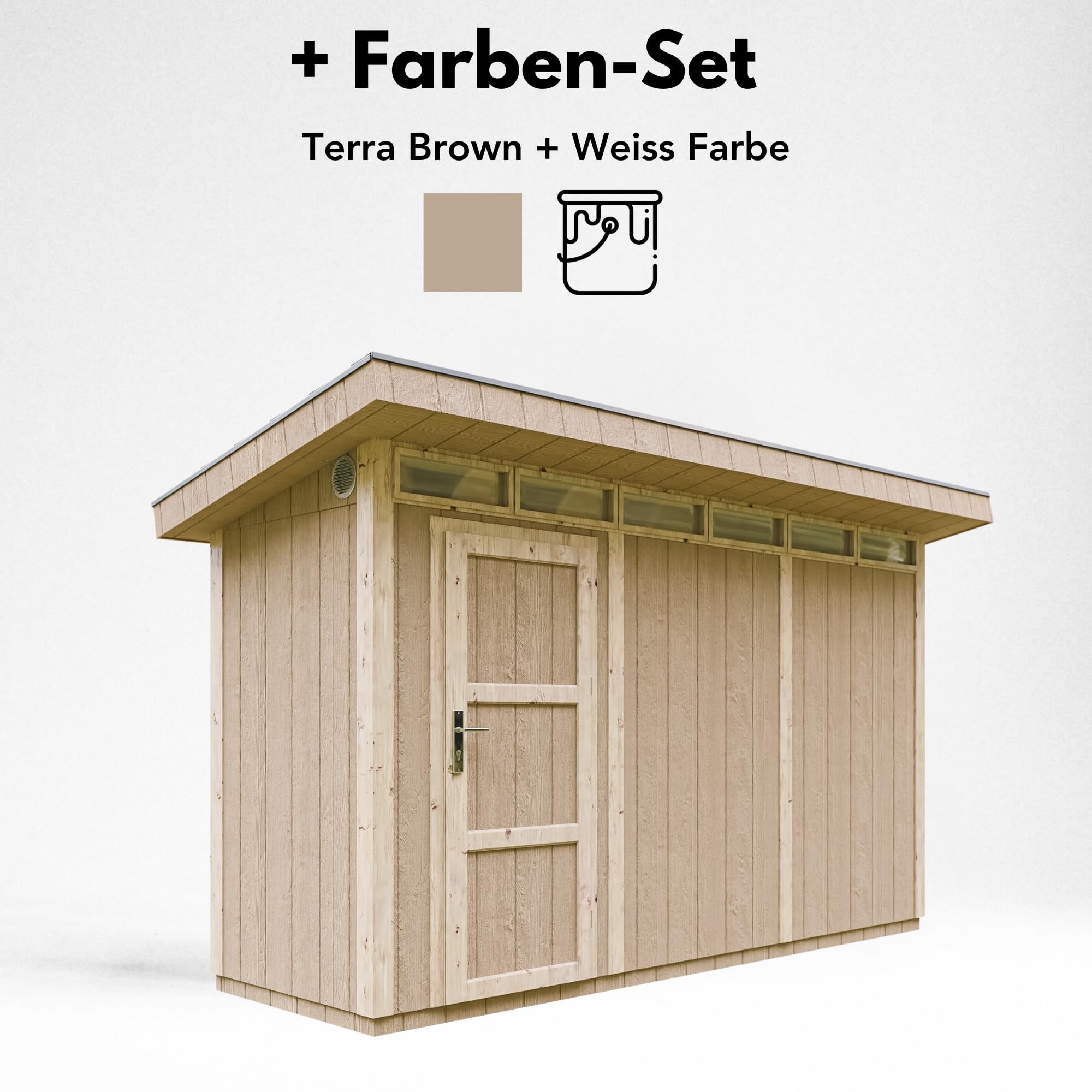 Domek narzędziowy 4,3 m² - Dł. 161 x Szer. 411 cm - Zestaw all-inclusive z podłogą, dachówką bitumiczną, zestawem do malowania - Wykonany z płyt drewnopochodnych LP Smartside - M902 TERRA BROWN