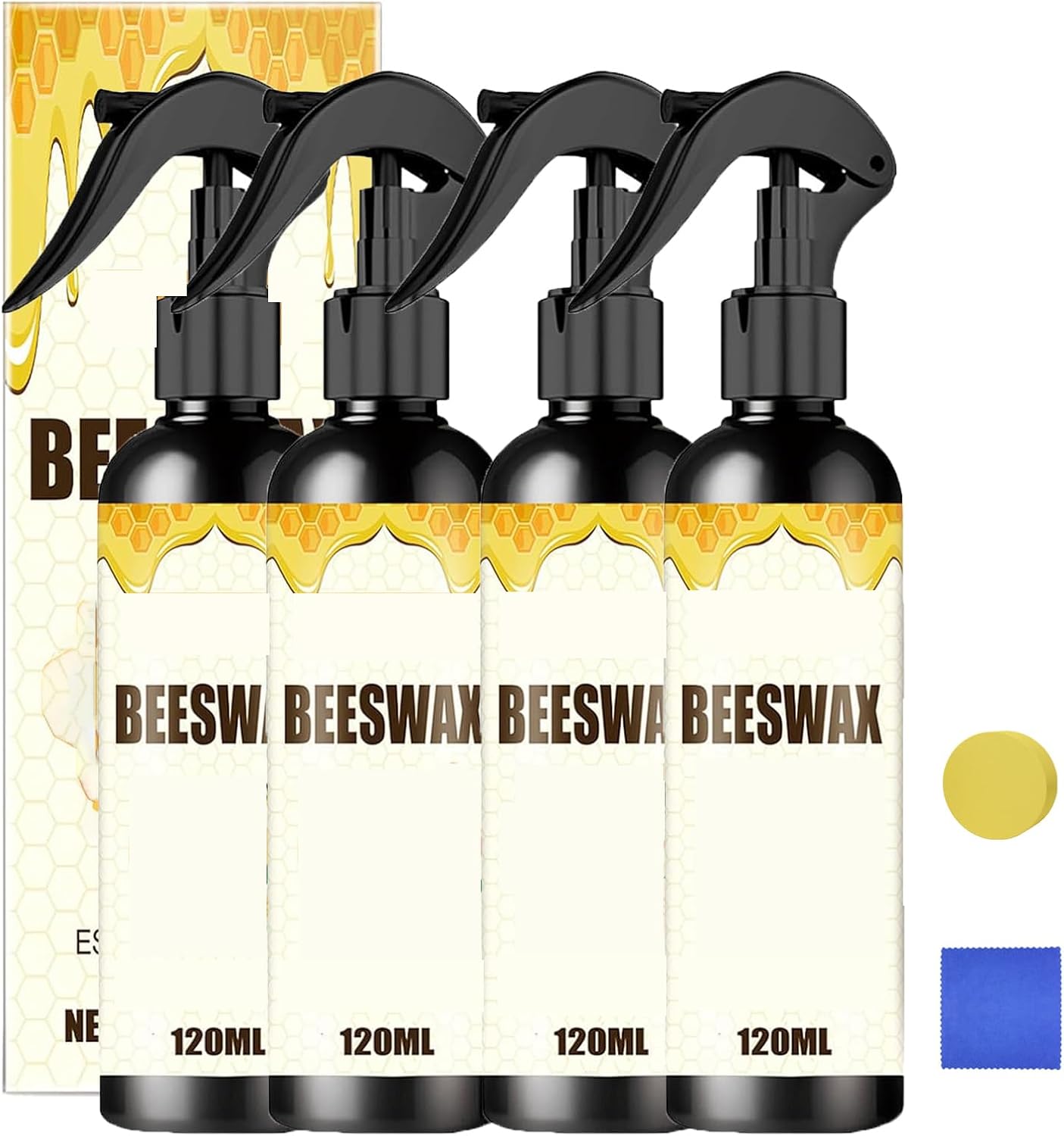 2 Pcs Beeswax Wood Polish Spray, Natural Micro-Molecularized Beeswax Spray 120ml, Essential Oil Beeswax Wax to Nourish Dry Wood Surfaces, for Living Rooms,Kitchens,Wood Furniture Floors (4 pcs)