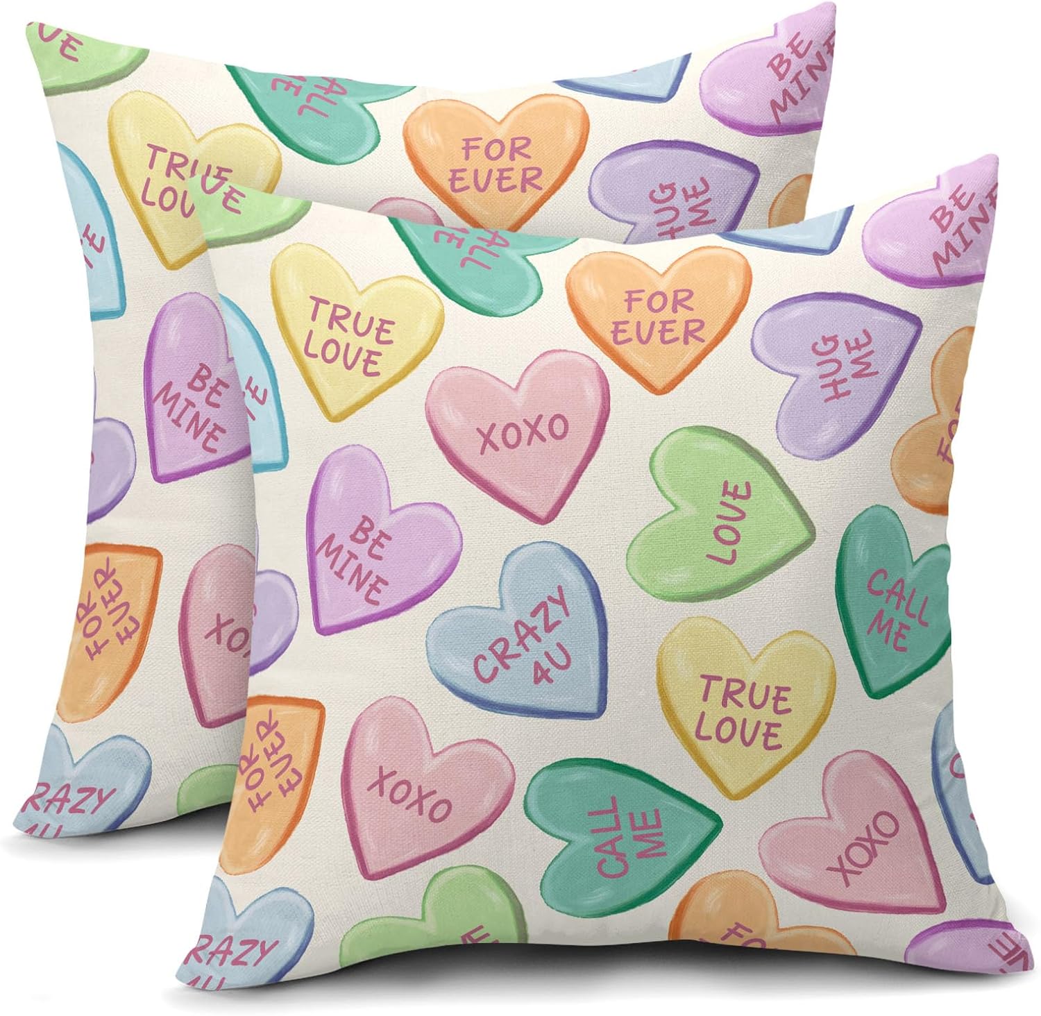 Valentine's Day Pillow Covers 18X18 Inch Set of 2 Colorful Cute Hearts Decorative Pillow Cases Candy Love Heart Anniversary Wedding Cushion Case Valentine Party Home Decor for Sofa Couch