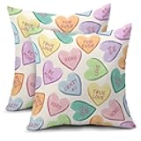 aportt Valentine's Day Pillow Covers 18X18 Inch Set of 2 Colorful Cute Hearts Decorative Pillow Cases Candy Love Heart Anniversary Wedding Cushion Case Valentine Party Home Decor for Sofa Couch