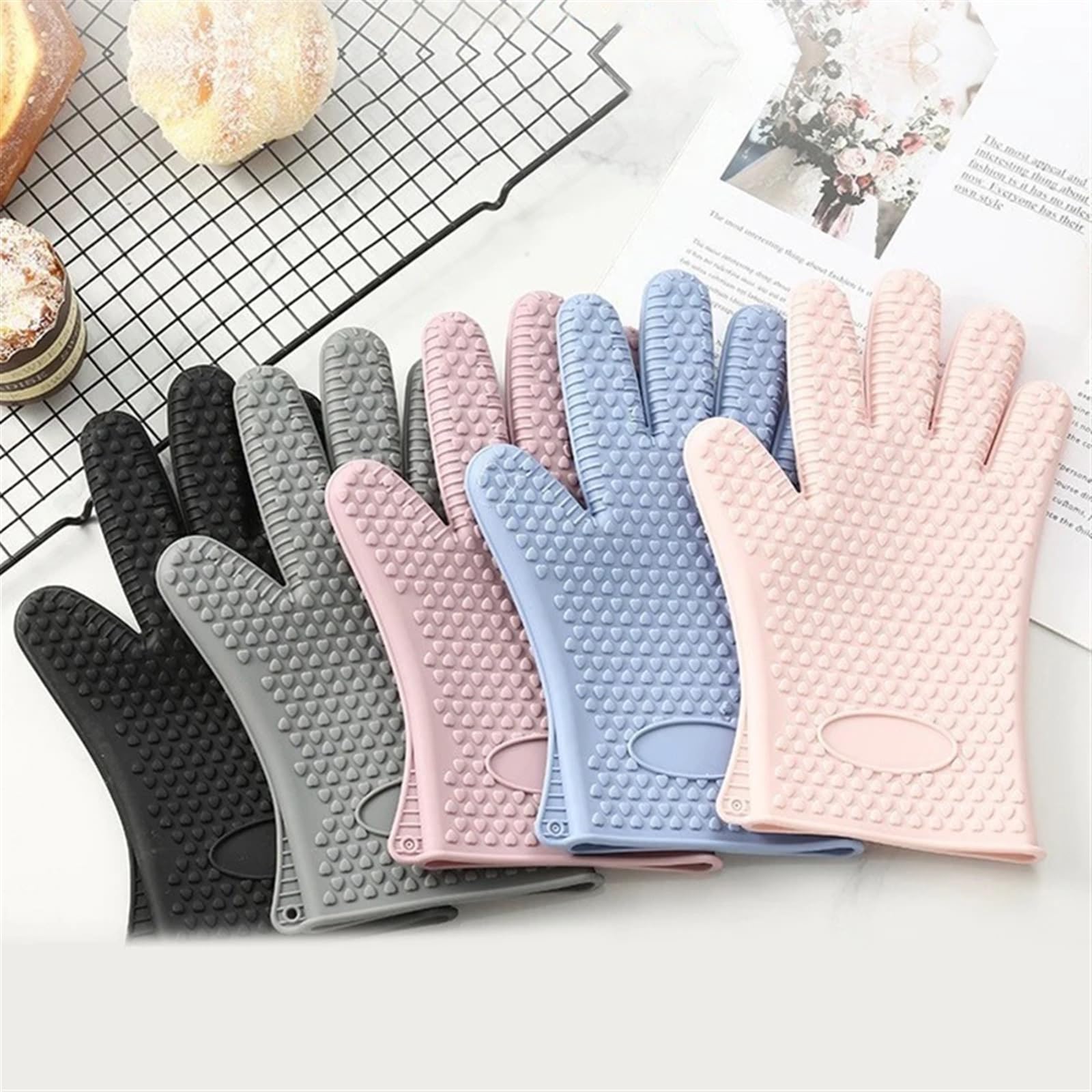 MRKU Guantes de Cocina para Hornear Guantes de Cocina Antiescaldaduras Aislamiento de Silicona Grueso Antideslizantes Resistentes a Altas temperaturas