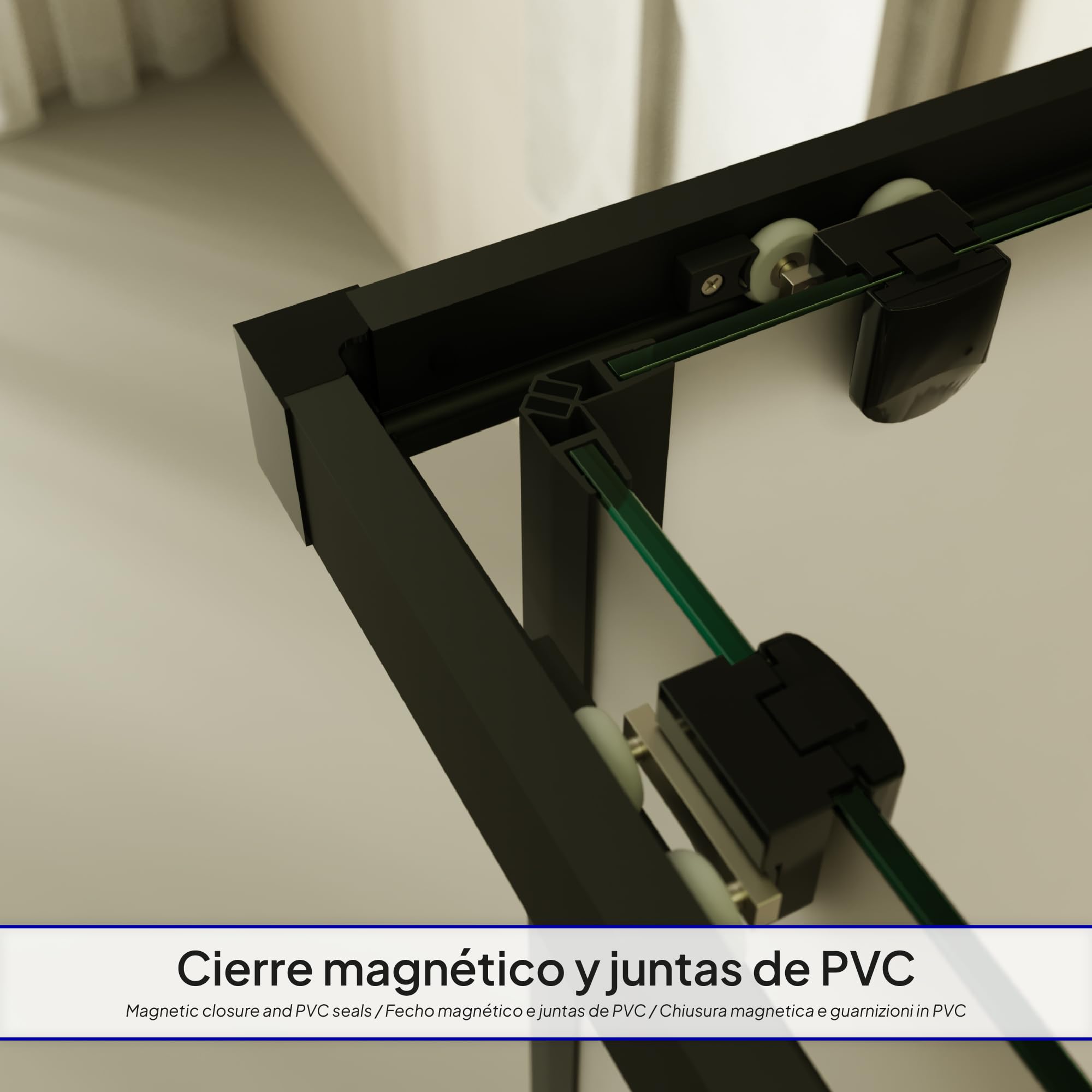 Mampara de Ducha Diana 80x100x180cm | REVERSIBLE | Puertas correderas, Ajuste 77,5-79,5 x 97,5-99,5cm | Perfiles Negros, cristal de seguridad ESG Satinado de 6mm