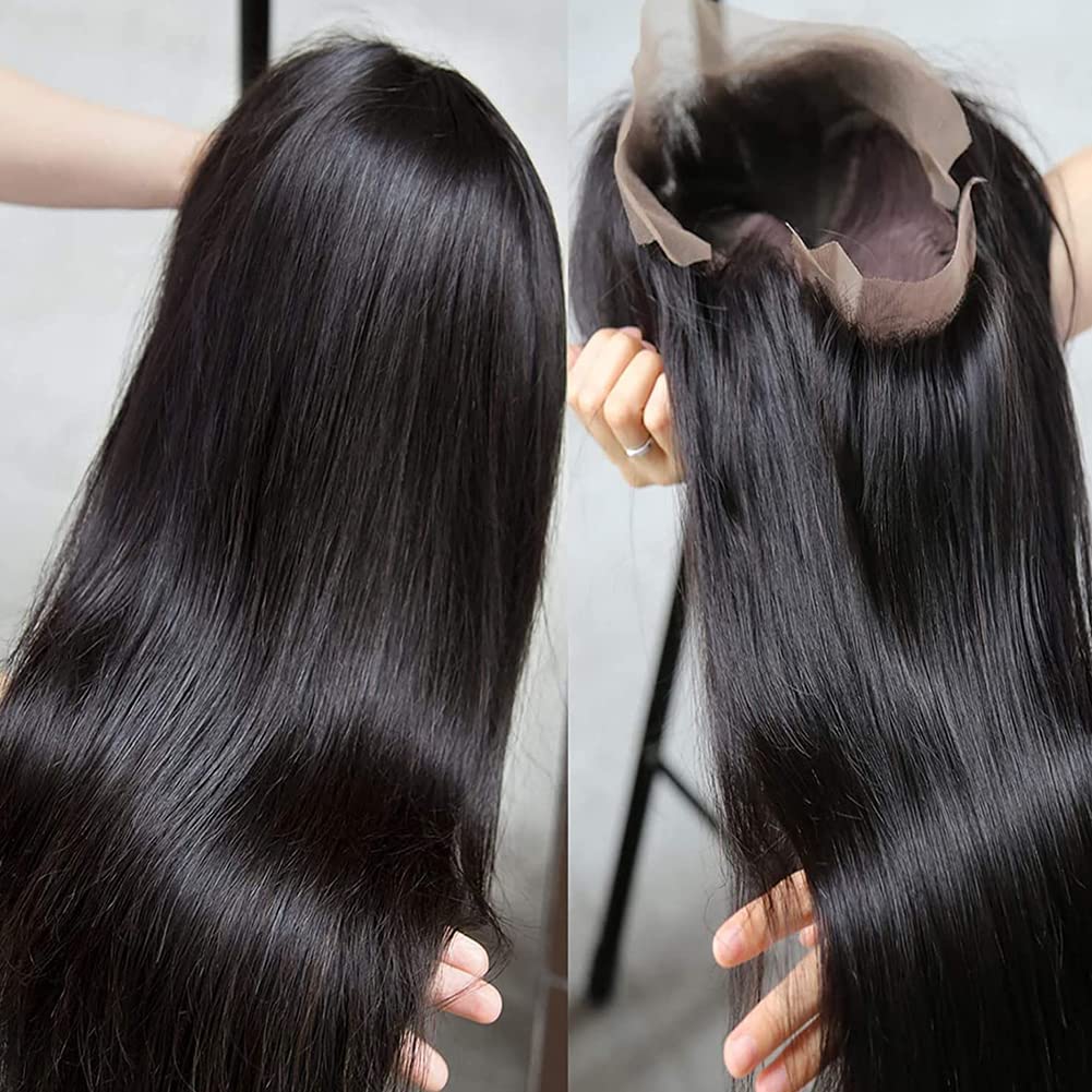 32Inch Straight Transparent Lace Front Wigs Human Hair Pre Plucked 13x6 Lace Frontal Wigs Human Hair Wigs For Black Women Glueless Straight Wigs Brazilian Virgin Human Hair 180% Density