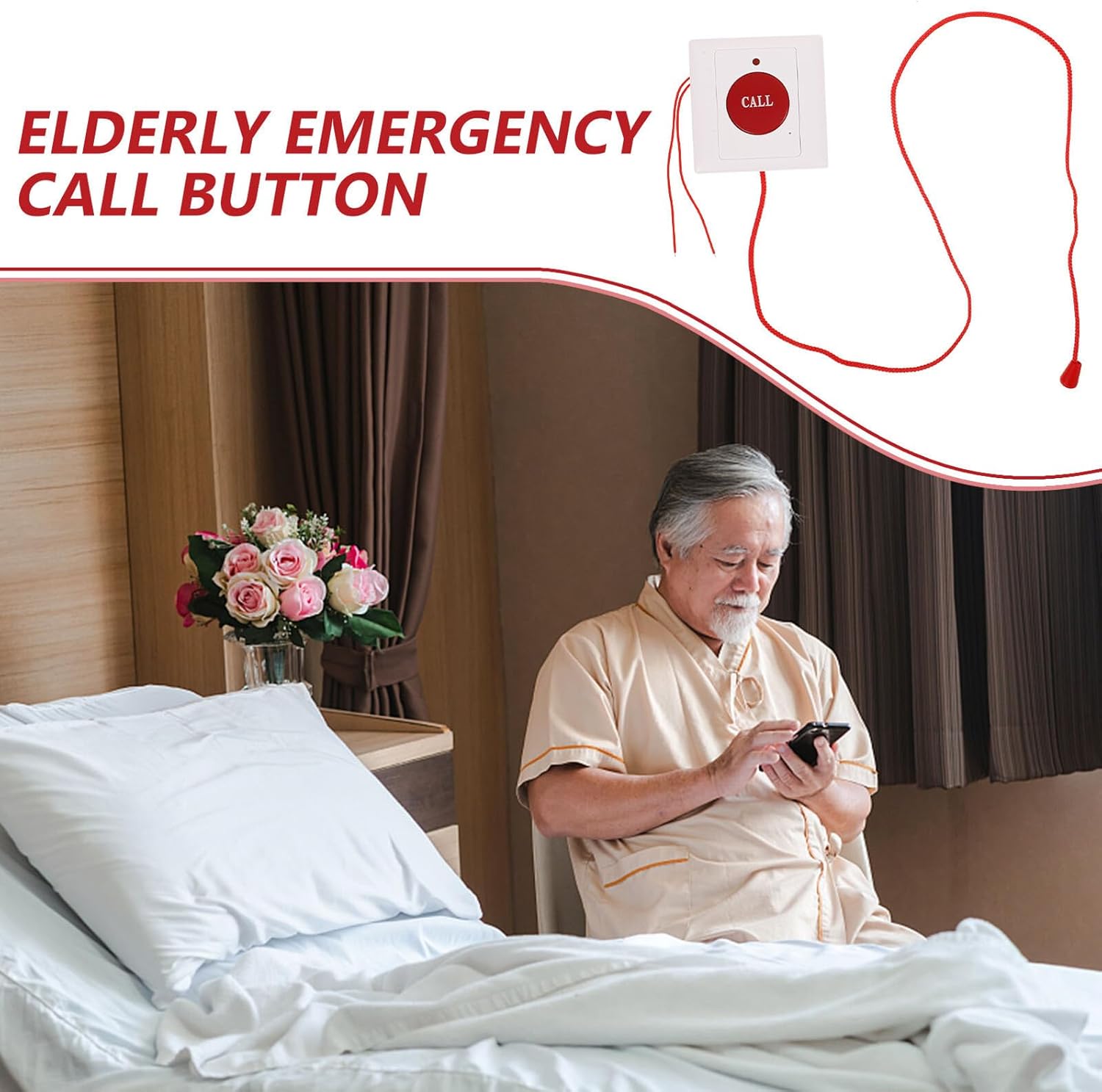 4pcs Emergency Call Button for Seniors Pull String Bedridden Assistance Alert System with Wall Mount Patient Emergency Alarm for Bathroom and Elderly Care