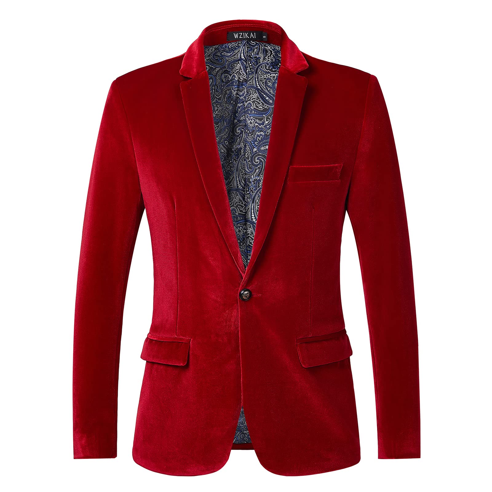 wzikai Mens Velvet Blazer One Button Slim Fit Solid Fashion Suit Jacket Sport Coat for Wedding Prom Dinner Party-picture-34