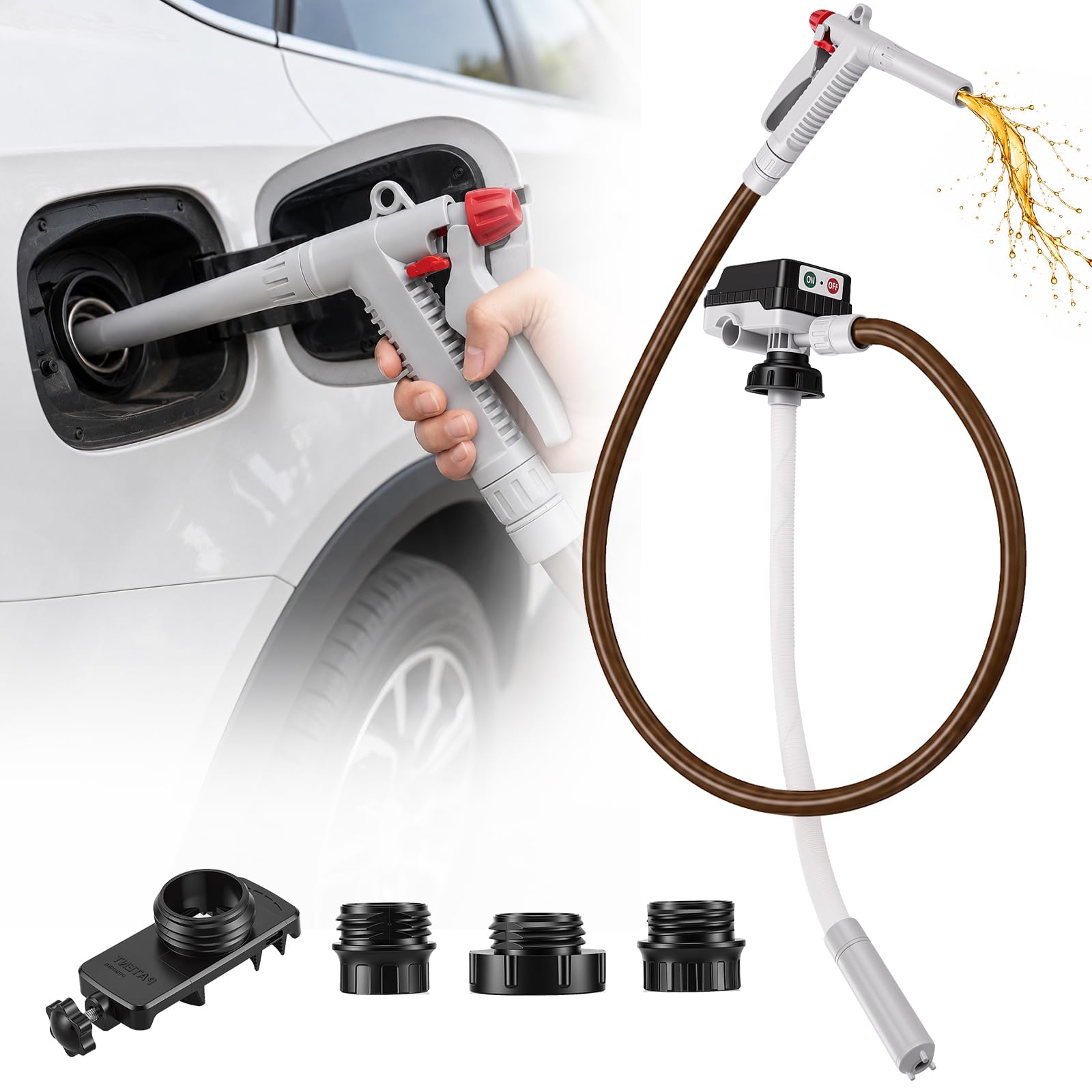 Pompe de transfert de carburant sans fil, haut débit de 15 l/min, compatible avec les batteries 18 V-21 V (non incluses), pompe à huile automatique avec tuyau de 150 cm et 4 pièces, pour