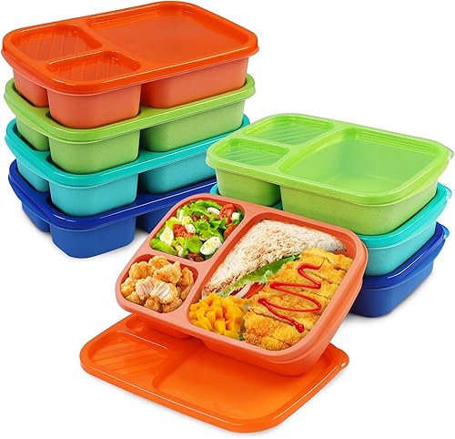 Miniatura 16 de Juego de 4 cajas de almuerzo Bento, 3 compartimentos, recipientes de almacenamiento de alimentos, paja de trigo, caja de almuerzo de plástico