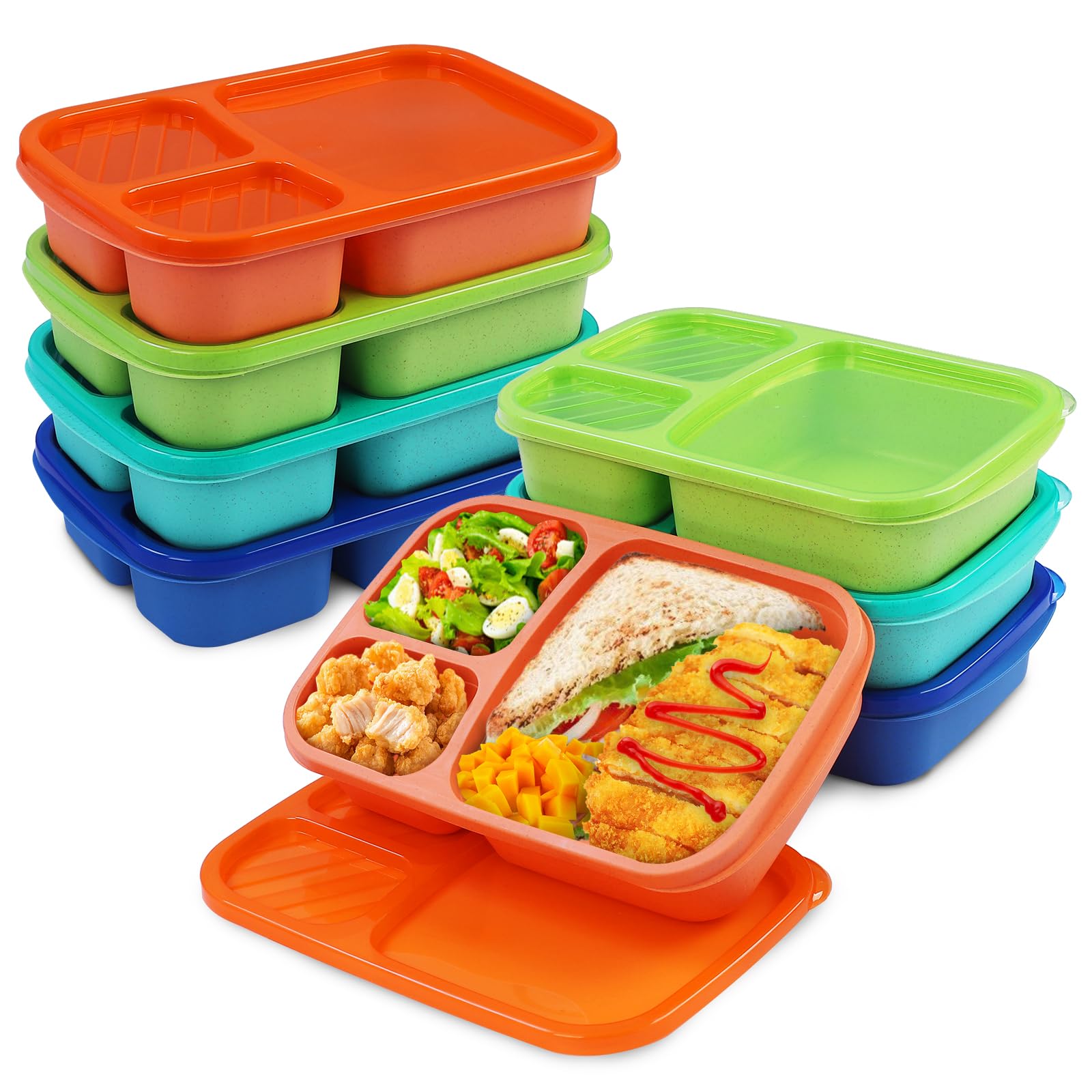 Photo 1 of ***MISSING PIECES-SELLING AS INCOMPLETE SET*** buluker Bento Lunch Box Set 3 Compartment Wheat Straw Meal Prep Food Storage Containers Plastic, Microwave and Dishwasher Safe ?Jewel Brights?