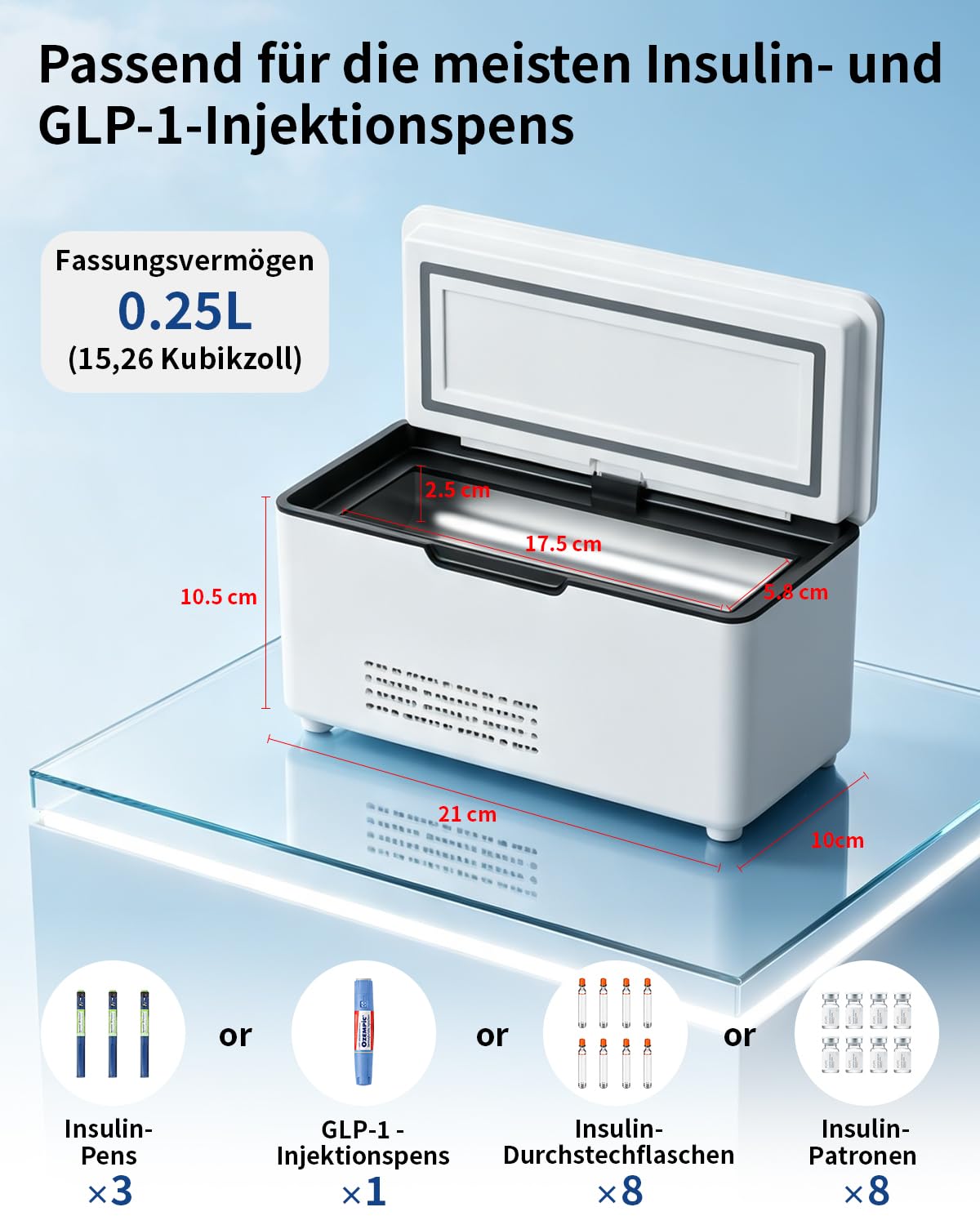 Elektrische Insulin Kühlbox, Tragbare Insulin Kühltasche mit Akku, 0–18 °C LED-Temperaturanzeige, Mini Medikamenten Kühlbox für Insulinpens, Reisen, Auto, Zuhause
