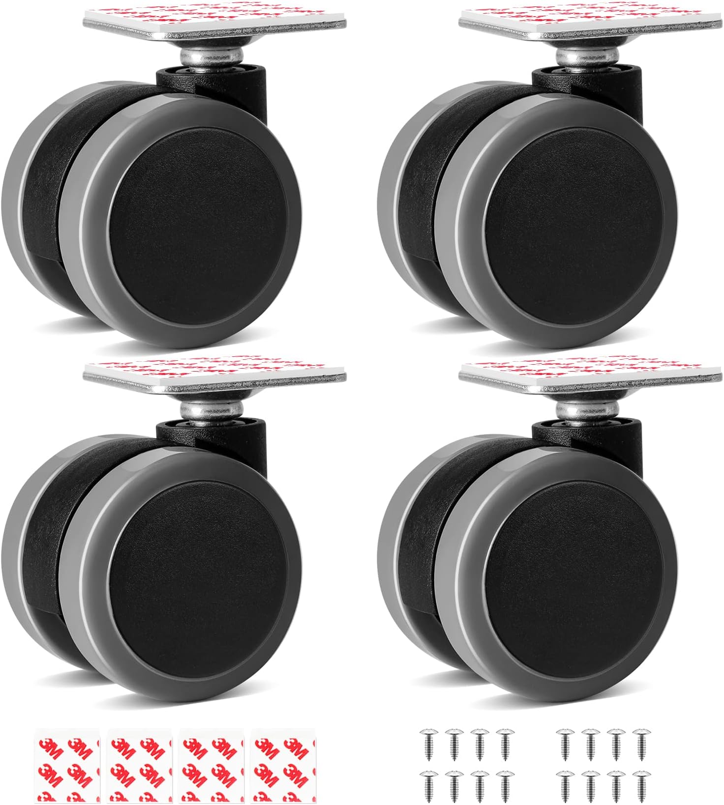 Self Adhesive Caster Wheels Set for Trash Can, Storage Box (4PCS, 1.5")