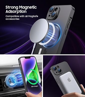 LEKEVO Magnetic for iPhone 15 Case [Compatible with MagSafe][Built-in Camera Lens Protector] Slim Soft Silicone Bumper Shockproof Metallic Shine Phone Case (Black)