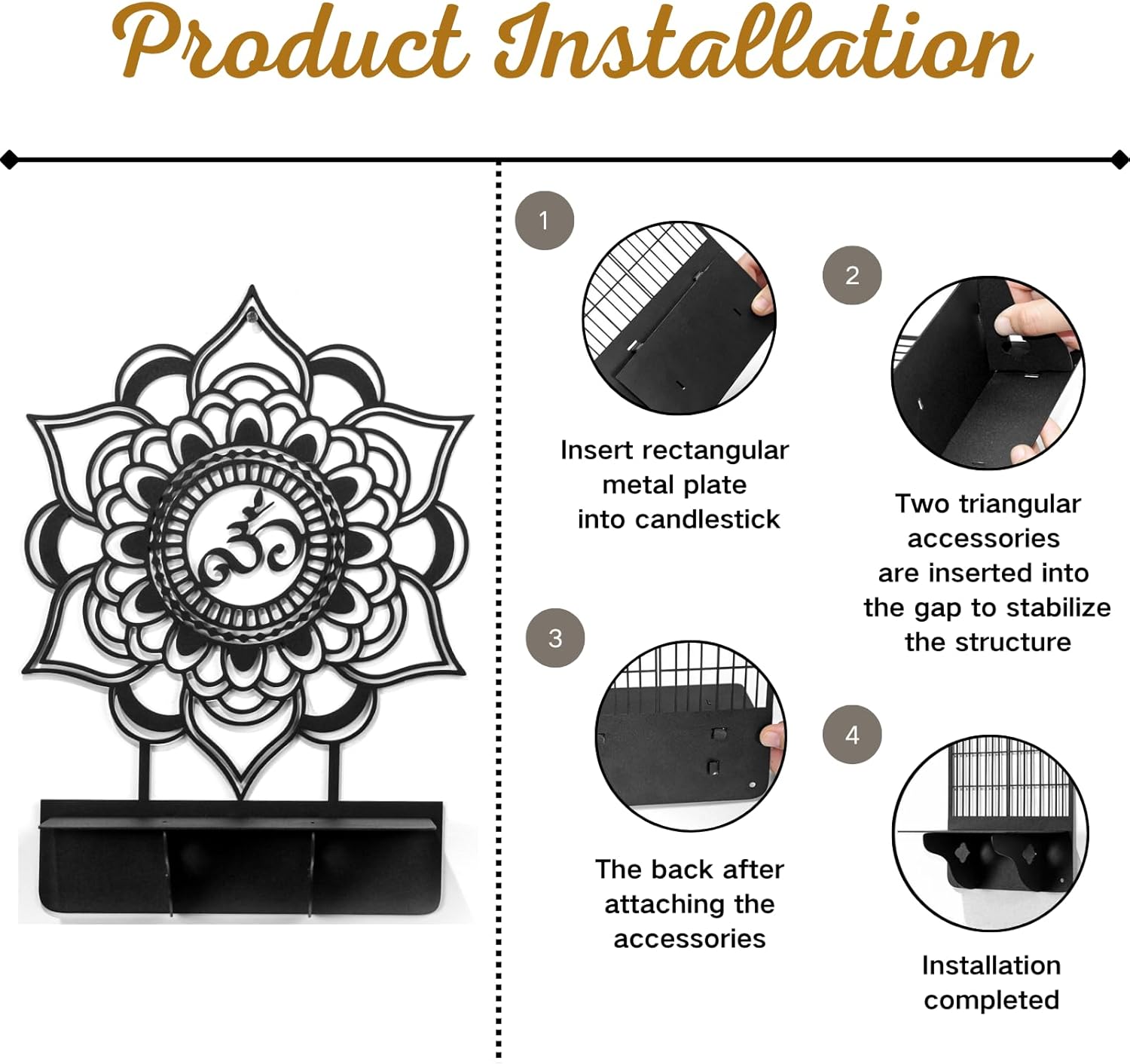 Om Mandala Metal Candle Holder 1 Pack, Black Metal Candlestick Holders, Candle Wall Holder, Spiritual Zen Wall Decor, Meditation Decor for Living Room, Dining Room, Yoga Room