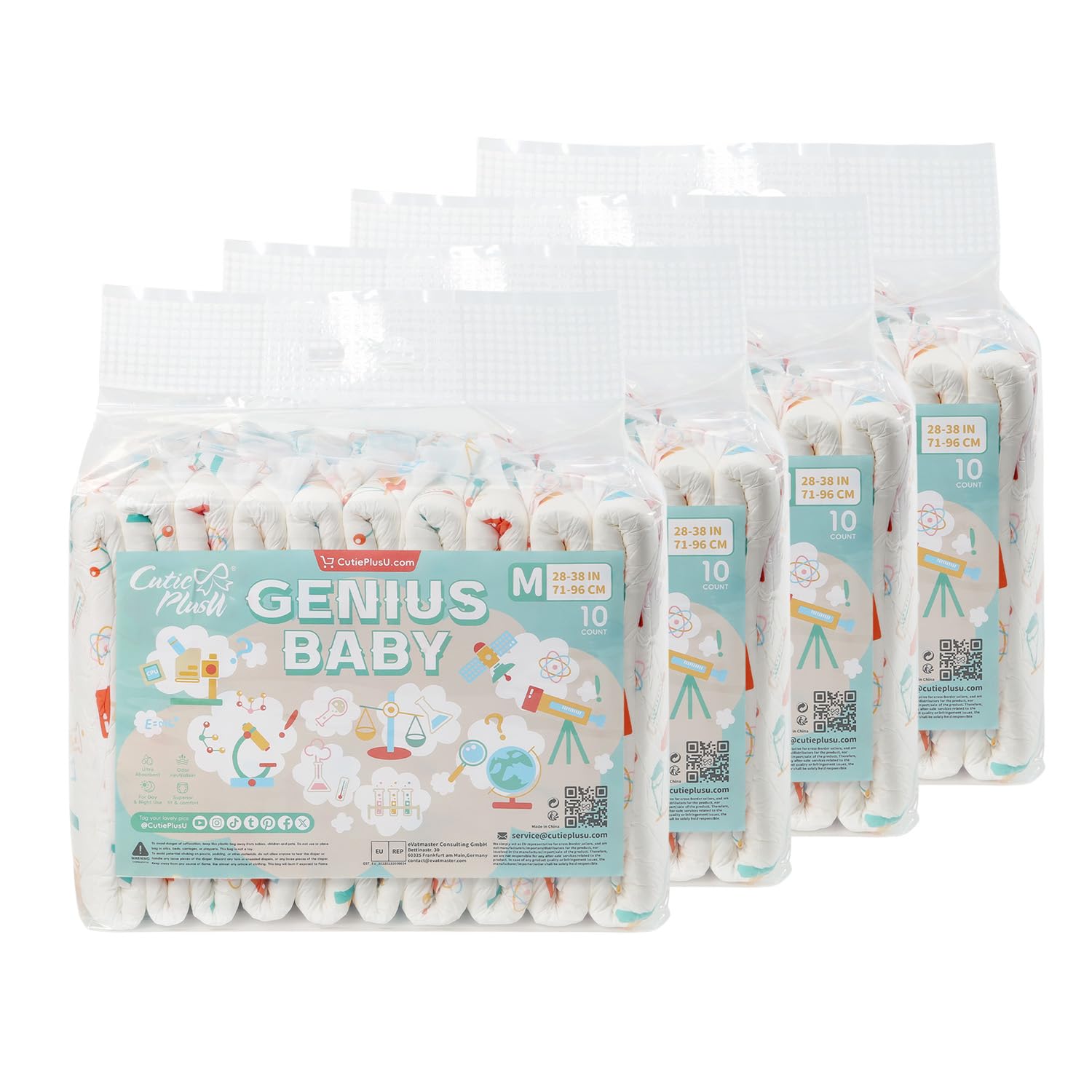 CutiePlusU 40 pieluszek dla dorosłych, silna siła ssąca w nocy – Genius Baby (rozmiar M 28"-38")