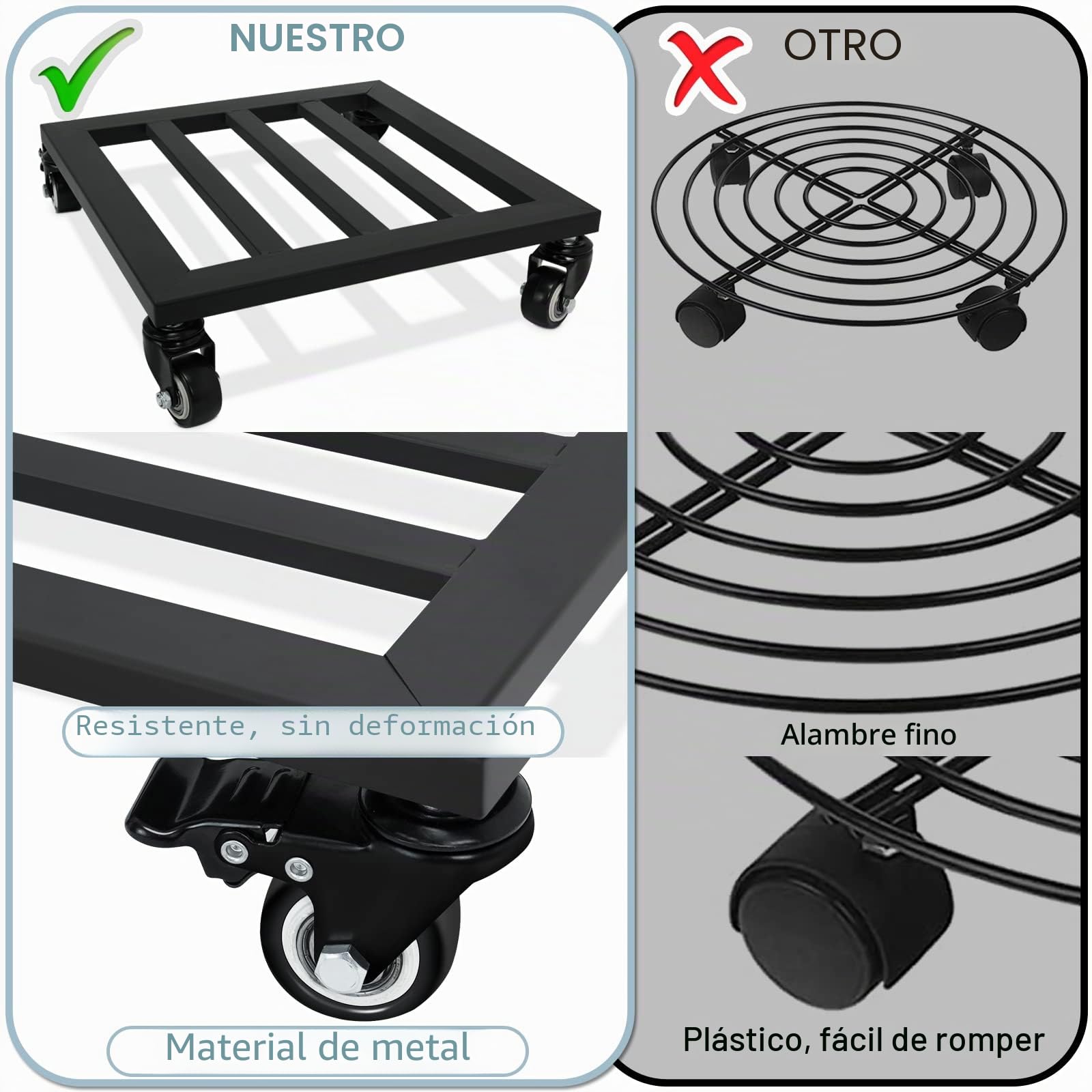 SPEETH - 2 Plataformas con Ruedas para Plantas, 30 cm, metálicas, cuadradas, Ruedas con Bloqueo, Muy Resistentes, Interior y Exterior, Negro.