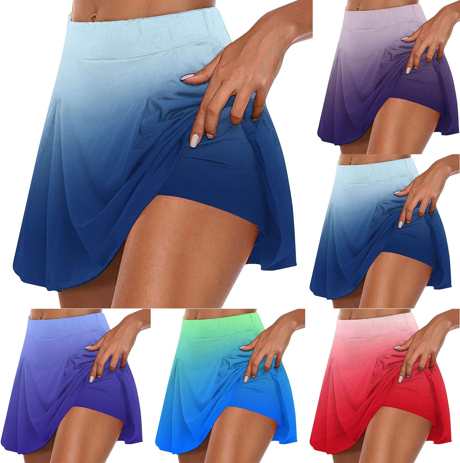 NSICBMNO Skorts for Women UK Summer Elastic Waist Tennis Skorts Skirts with Inner Shorts Lightweight Ladies Comfy Casual Stretchy Workour Shorts Baggy Athletic Golf Running Skirts Skorts, 1-blue, XL