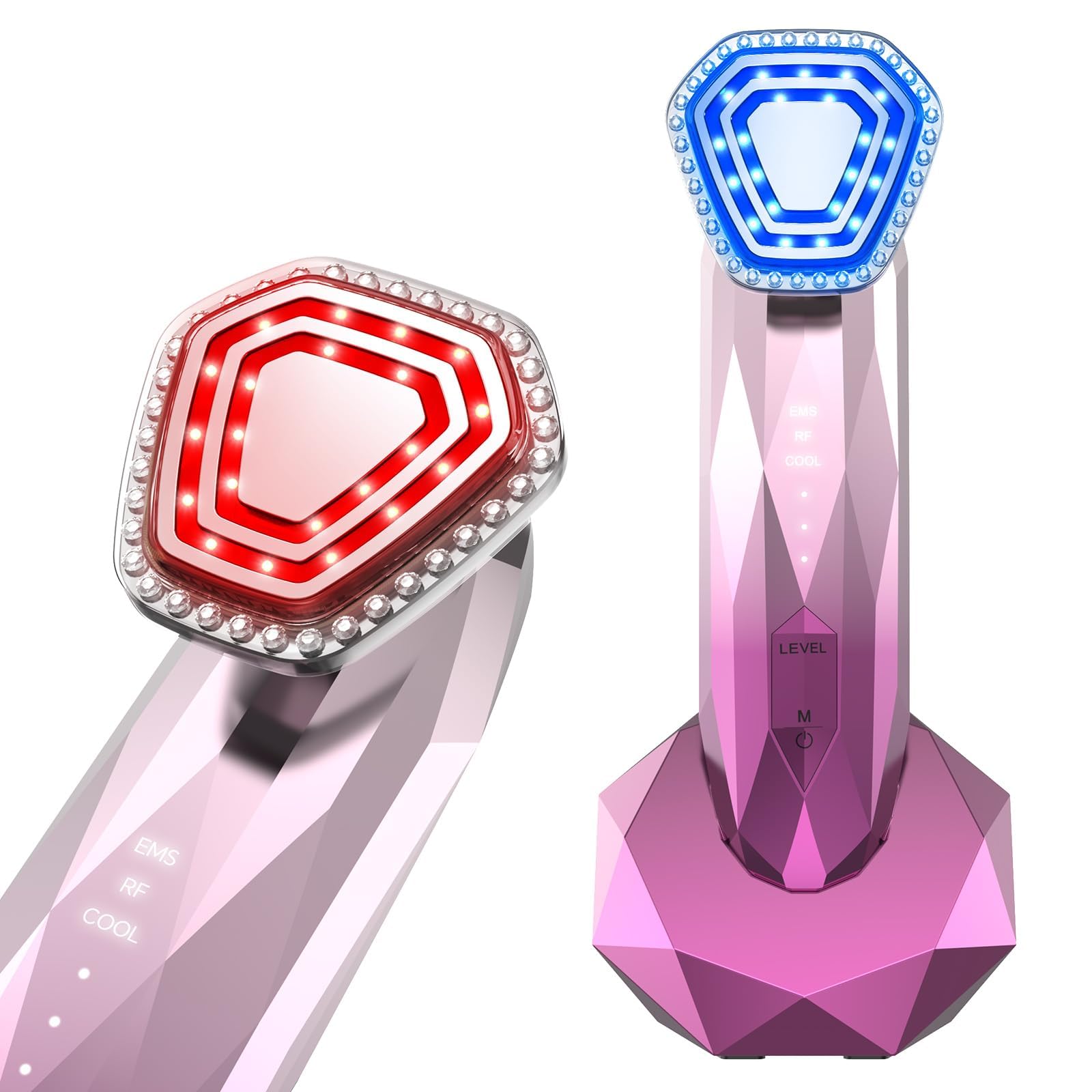 6in1 3MHz RF EMS Gesichtsmassagegerät mit Rot- & Blaulicht für Anti-Aging