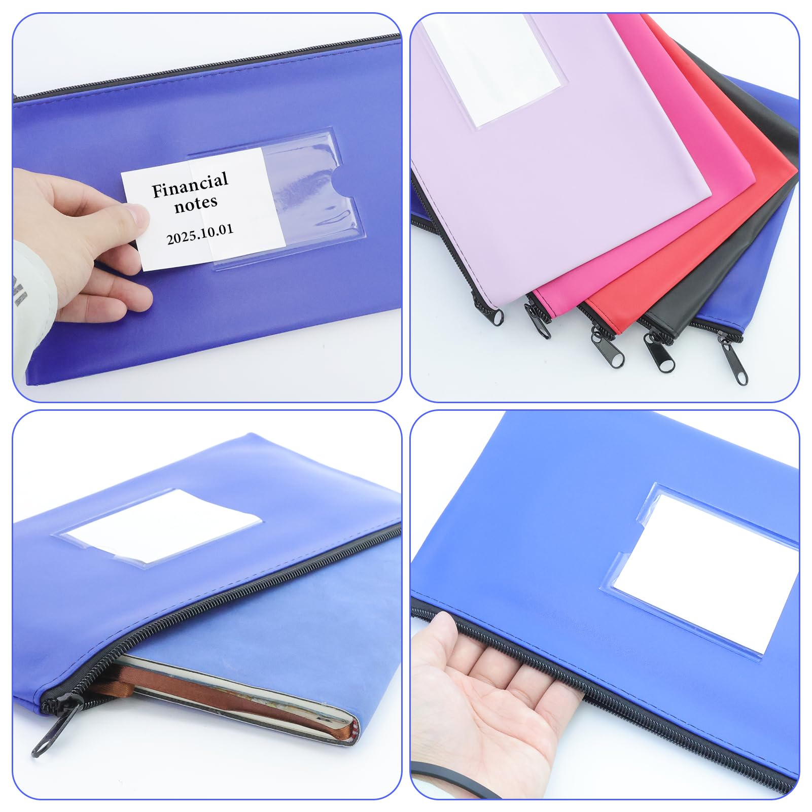 5 Piezas Bolsa para Guardar Dinero, Bolsa Dinero con Cremallera, Bolsa para Billetes de PU Cuero Impermeable con Cremallera, para Guardar Billetes y Archivos (28 x 16cm)