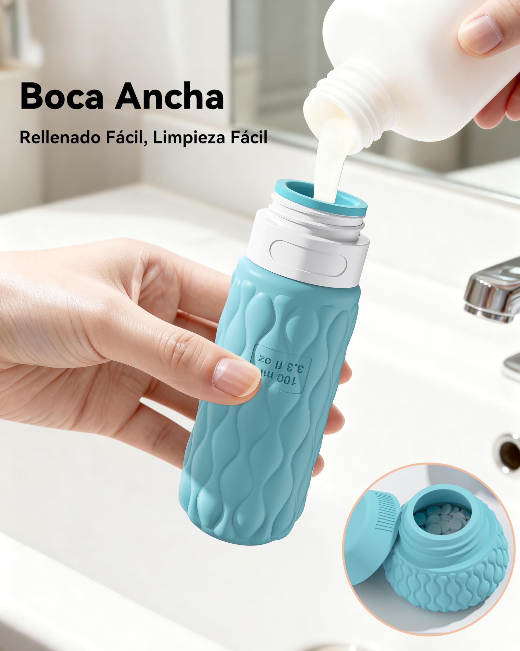 Lericttor Botellas de Viaje Silicona 8 Pack, Botes Viaje Rellenables 100ml/50ml, Kit Avion Botellas para Gel, Cremas Cosméticas, Champús, Lociones y Líquido