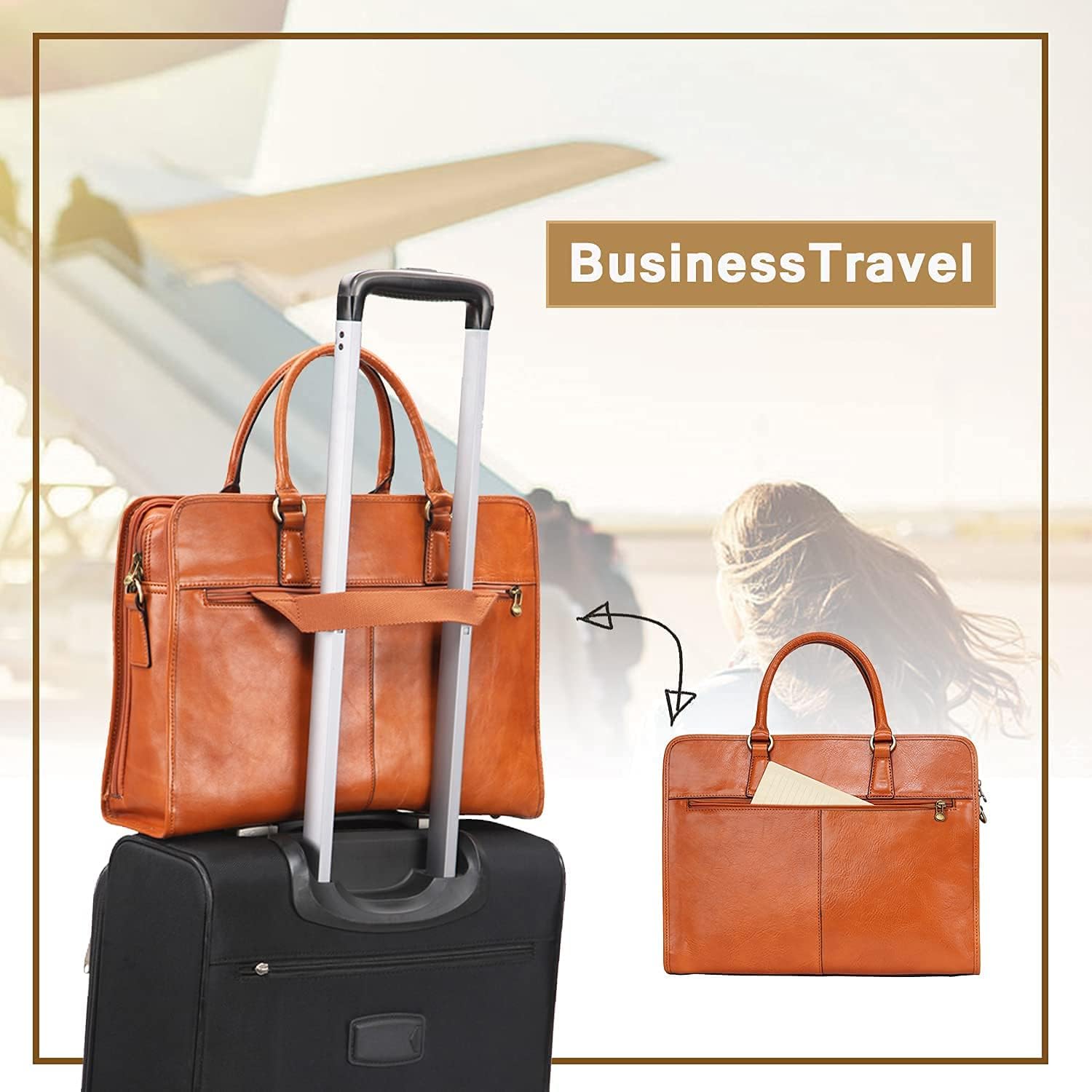 Banuce Full Grains Italian Leather Briefcase for Women Handbags 14 Inch Laptop Business Bags Attache Case Satchel Purse Ladies Work Bag Photo