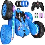 Jimdella Remote Control Car,RC Cars with Sides Light Strip and Headlights,Double Sided 360 Flips Rotating RC Stunt Car,2.4Ghz All Terrain Toys for Ages 4-8 Kids Toy for Boys Birthday Gift(Blue)