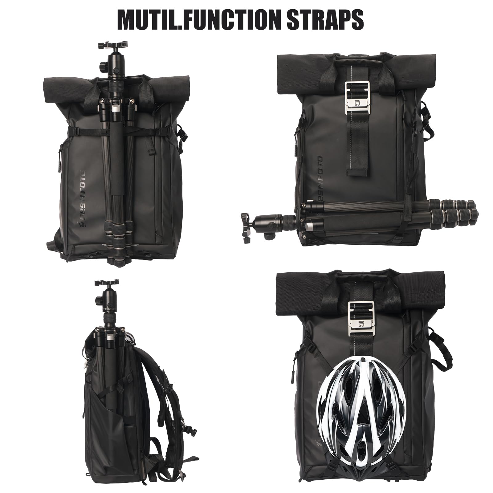 Besnfoto Zaino per fotocamera impermeabile, borsa per fotografia Roll Top per fotocamera DSLR SLR Mirrorless con scomparto per laptop, Nero II, Large, Borsa per fotocamera portatile