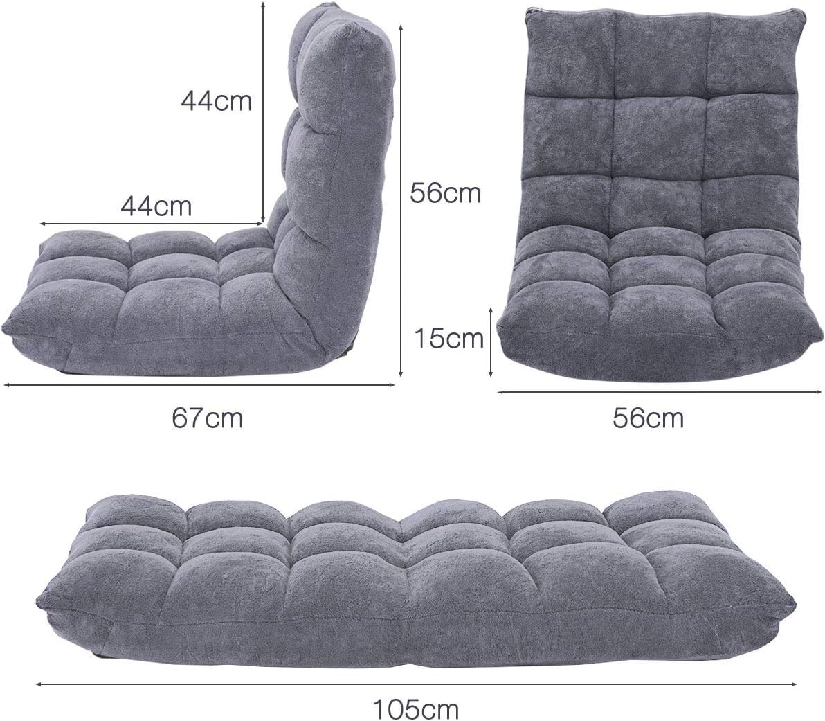 Sedia Da Pavimento Girevole FANTASK A 360° - Divano Pieghevole Con Schienale Regolabile In 5 Posizioni, Struttura In Metallo Portata 136 Kg, Morbida Imbottitura, Per Leggere, TV, Relax, Colore Marrone - 5