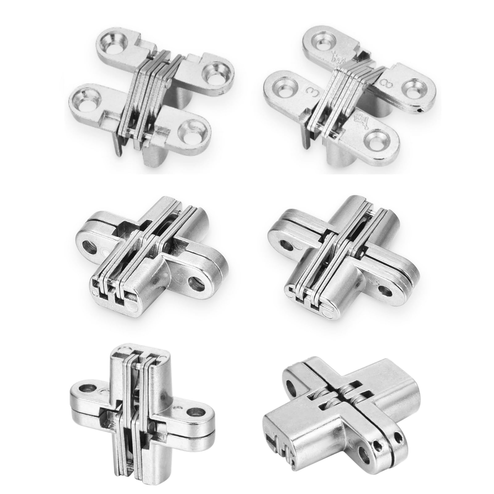 Lpraer 6 Packs Hidden Door Hinges Invisible 180 Degree Cross Hinge for Doors Kitchen Cabinet Hinges Concealed,Stainless Steel