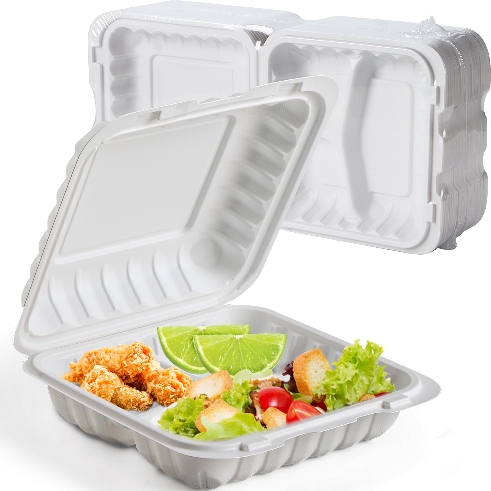 7.8" 30oz 3 Compartment Food Containers - Shrink Wrap Ready to Use