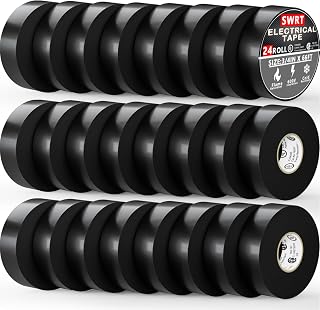 SWRT 24 Pack UL/CSA Listed Black Electrical Tape 7 mils-600V, 0.75 in x 66 FT Electric Tape Flame Retardant, Strong Adhesive, for Home DIY Electrical Repairs Professional Installations