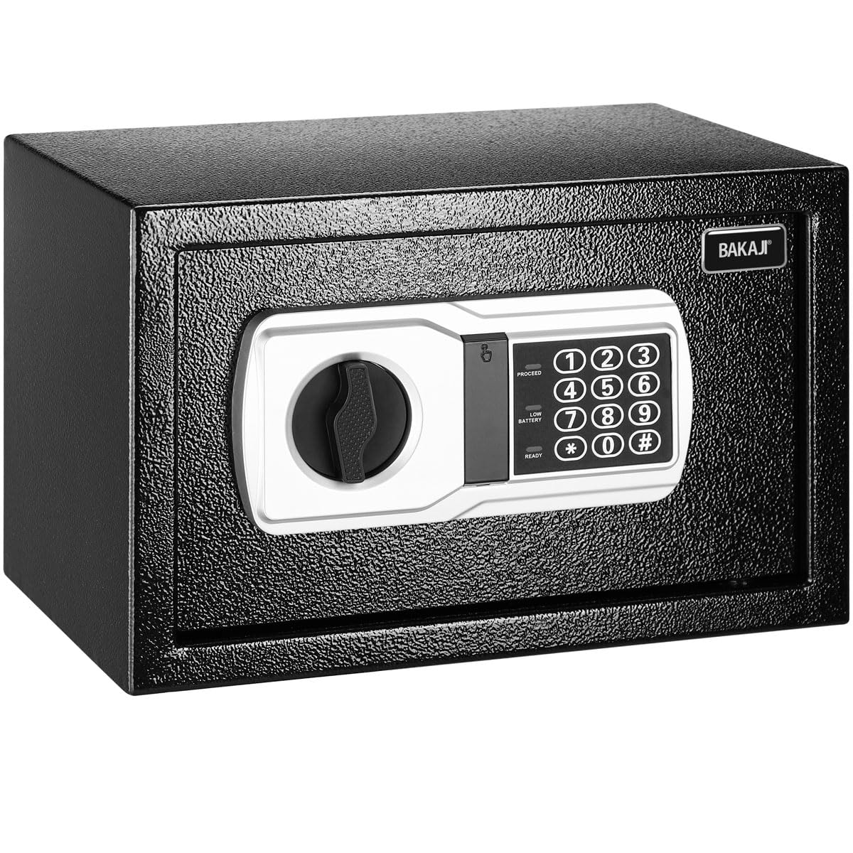 BAKAJI Cassaforte Elettronica di Sicurezza con Box Batteria Esterno, Cassetta Porta Valori e Documenti Antiscasso per Casa, Hotel, Installazione a Muro Parete o Indipendente, 31 x 20 x 20 cm (Nero)