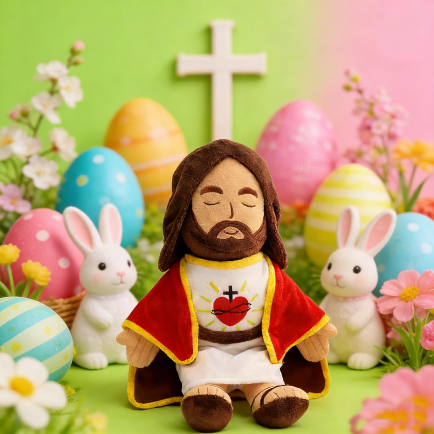 Yelakey 13.4" Jesus Plush Doll for Kids Jesus Plushie with Red Gold-Trimmed Shawl Christian Religious Gift for Christening & Easter Decoration (Red)