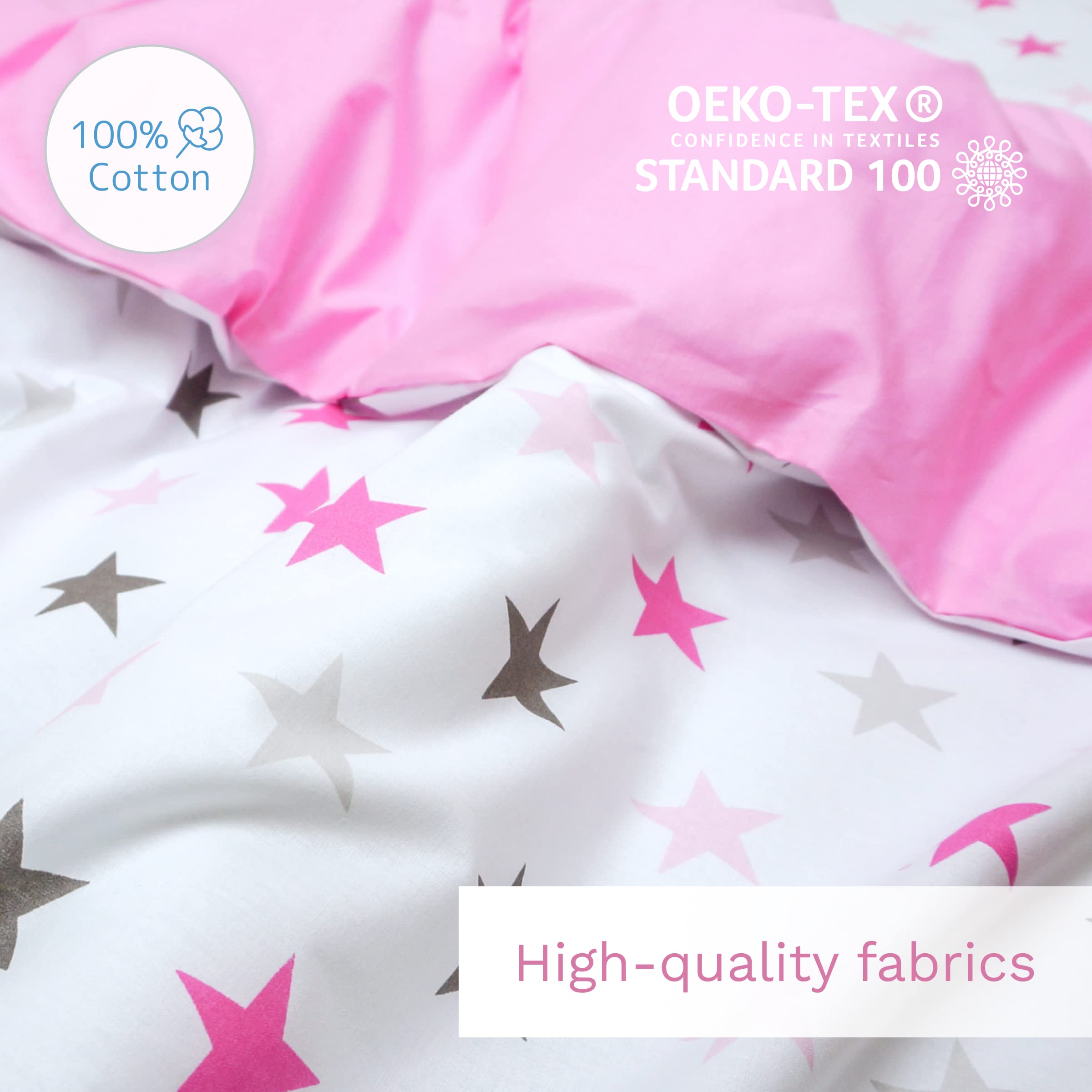 Baby Comfort 5 Piece Toddler Bedding Duvet Pillow with Covers & Jersey Sheet fits 90x40cm Crib 12M+ (Pink Stars) — view 8