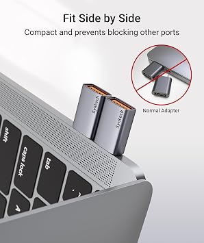Syntech USB C to USB 3.2 Adapter (2 Pack), 10Gbps USB 3.2 Gen 2 Fit Side by Side & USB C to USB Adapter (2 Pack)-Space Gray