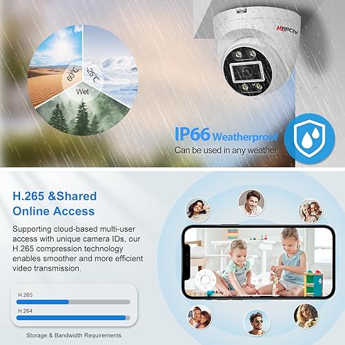 Miniatura 6 de Sistema de cámara de seguridad PoE de audio de 2 vías, 4 cámaras IP domo con cable de 4MP para seguridad del hogar, lente gran angular de 110°, luz