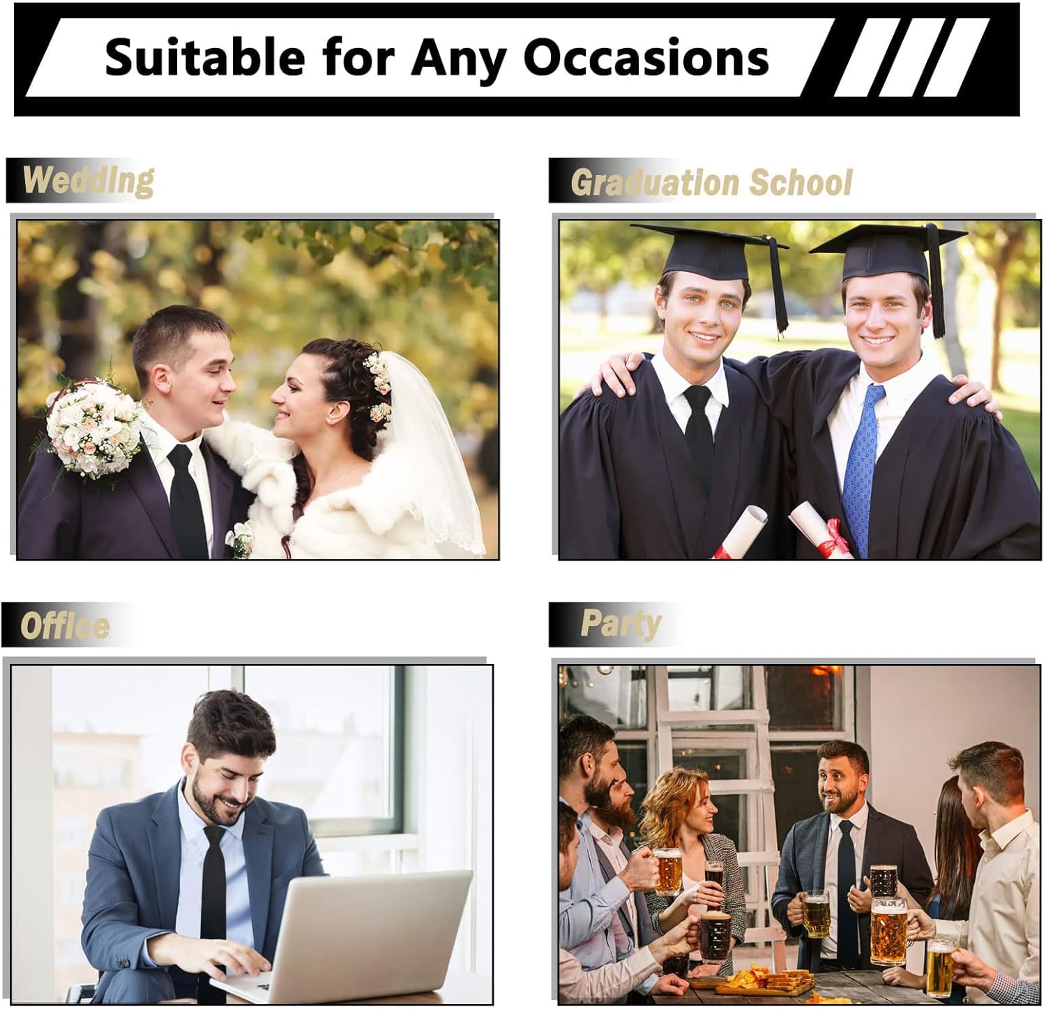 Mantieqingway Zipper Ties for Men Adjustable Men's Pretied Tie 6Pcs Stripe Necktie Zip on Tie for Wedding Office School