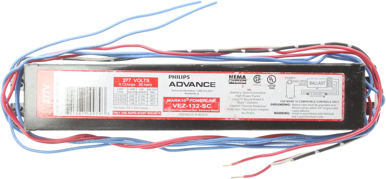 Advance Ballasts VEZ-132-SC MARK10 Dimmable Electronic Ballast, (1) F32T8, 277V