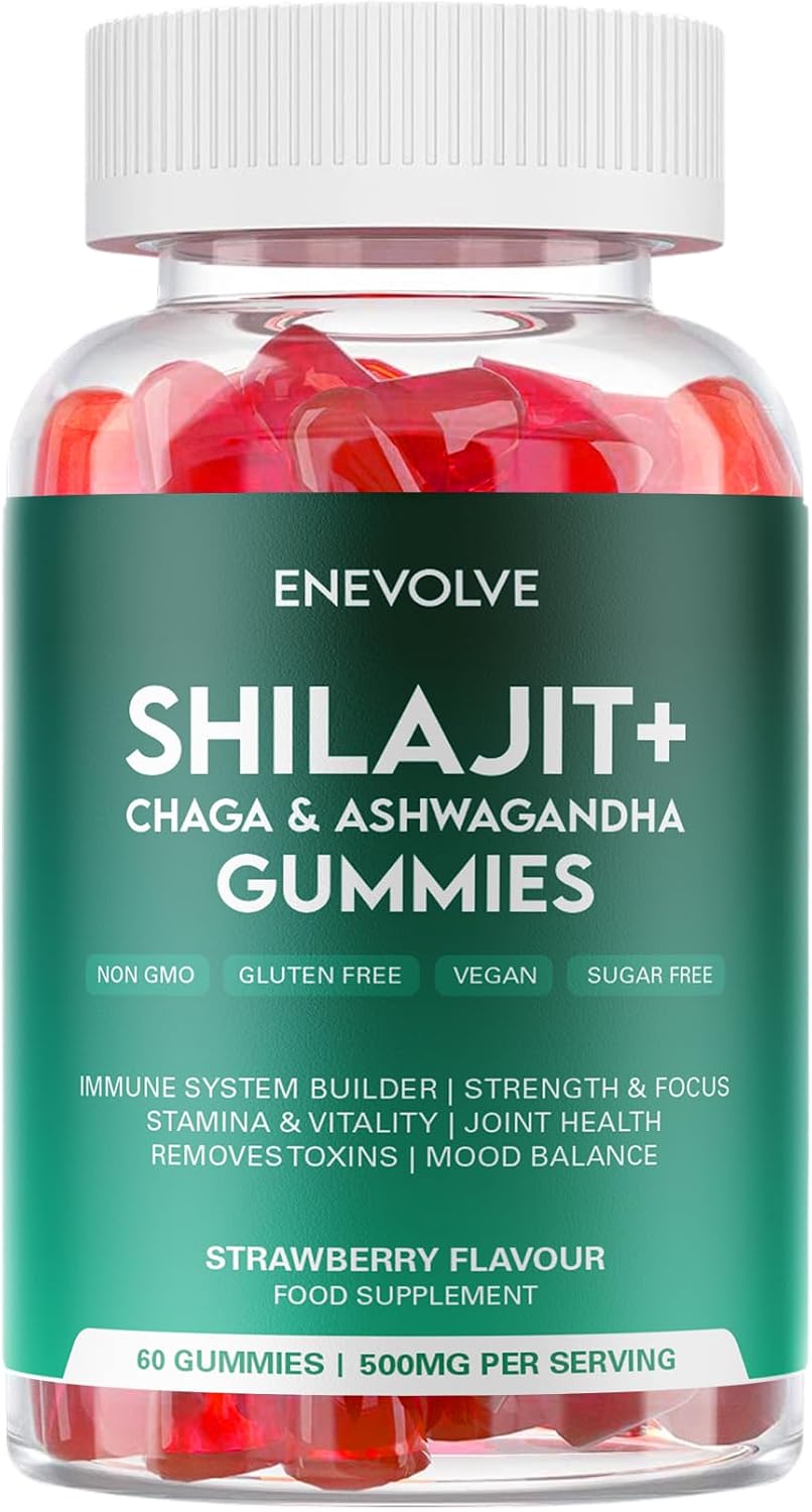 Shilajit Gummies, Ashwagandha & Chaga Mushroom Gummies – Reccomended Dosage – Energy, Focus & Vitality Support – Vegan, Sugar-Free – Natural Adaptogen – Performance Support
