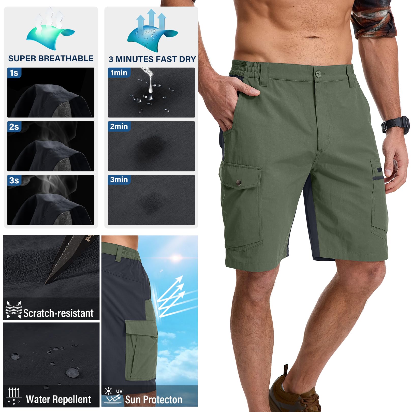 yeyity Pantaloni corti da trekking da uomo, ad asciugatura rapida, per attività all'aria aperta, traspiranti, da trekking, con tasche