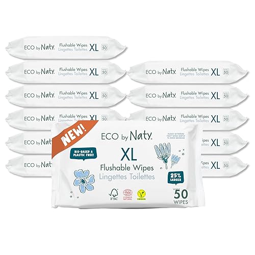 Naty - Toallitas desechables XL para bebé, sin perfume, 100% a base de plantas, sin plástico, sin fragancia, hipoalergénicas para pieles sensibles y