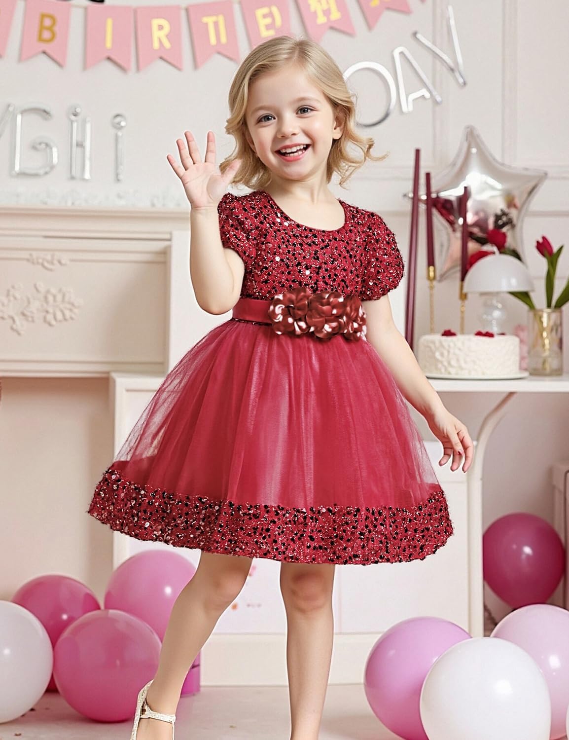 AGQT Flower Girl Dress Girls Tulle Tutu Princess Dresses Wedding First Communion Birthday Party Formal Gowns 6M-9T