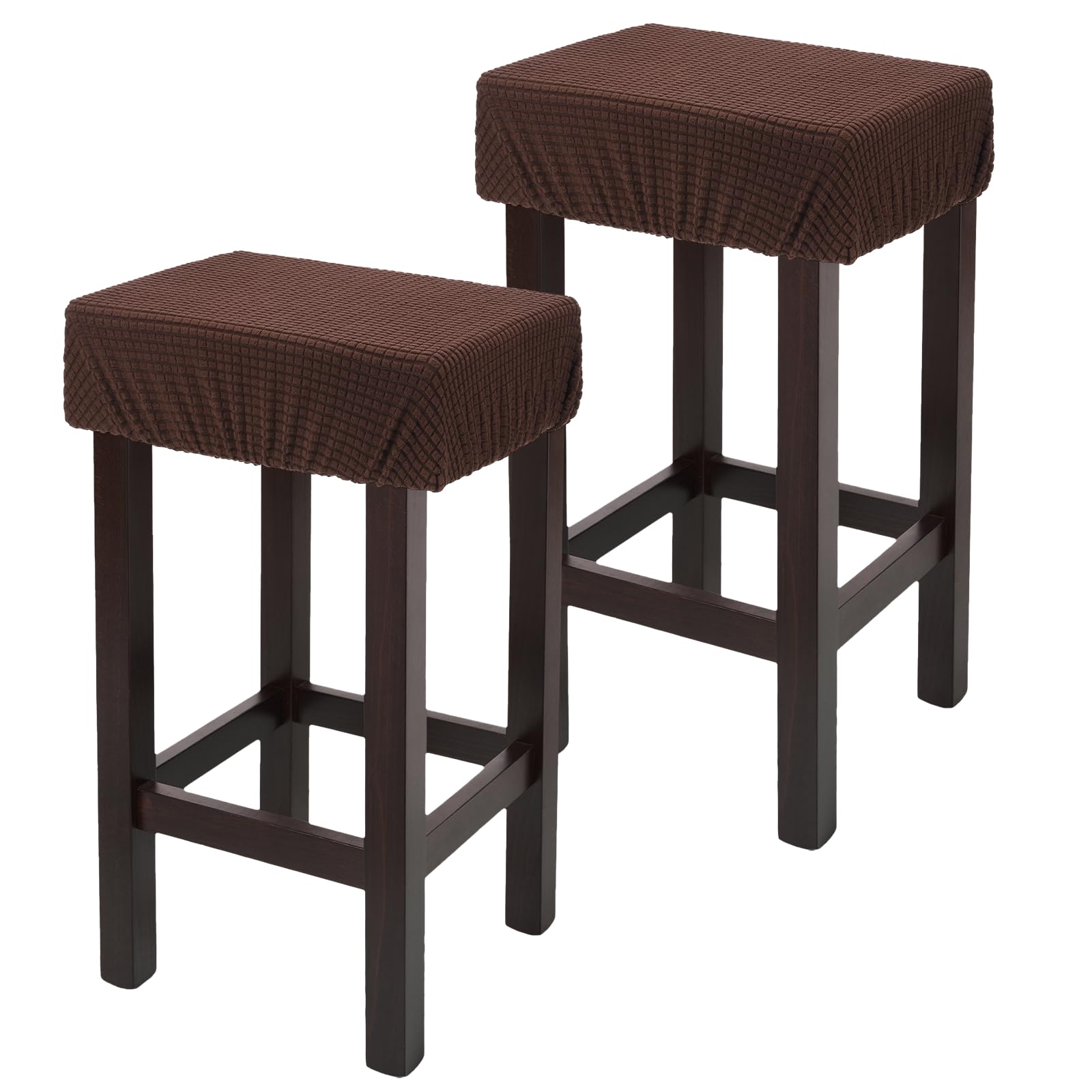 sourcing map 2 Pcs Seat Covers for Dining Chairs, Bar Stool Covers Stretch Chair Seat Protector Waterproof Saddle Stools Slipcover with Elastic Band for Kitchen Bar, Textured Fleece Dark Brown