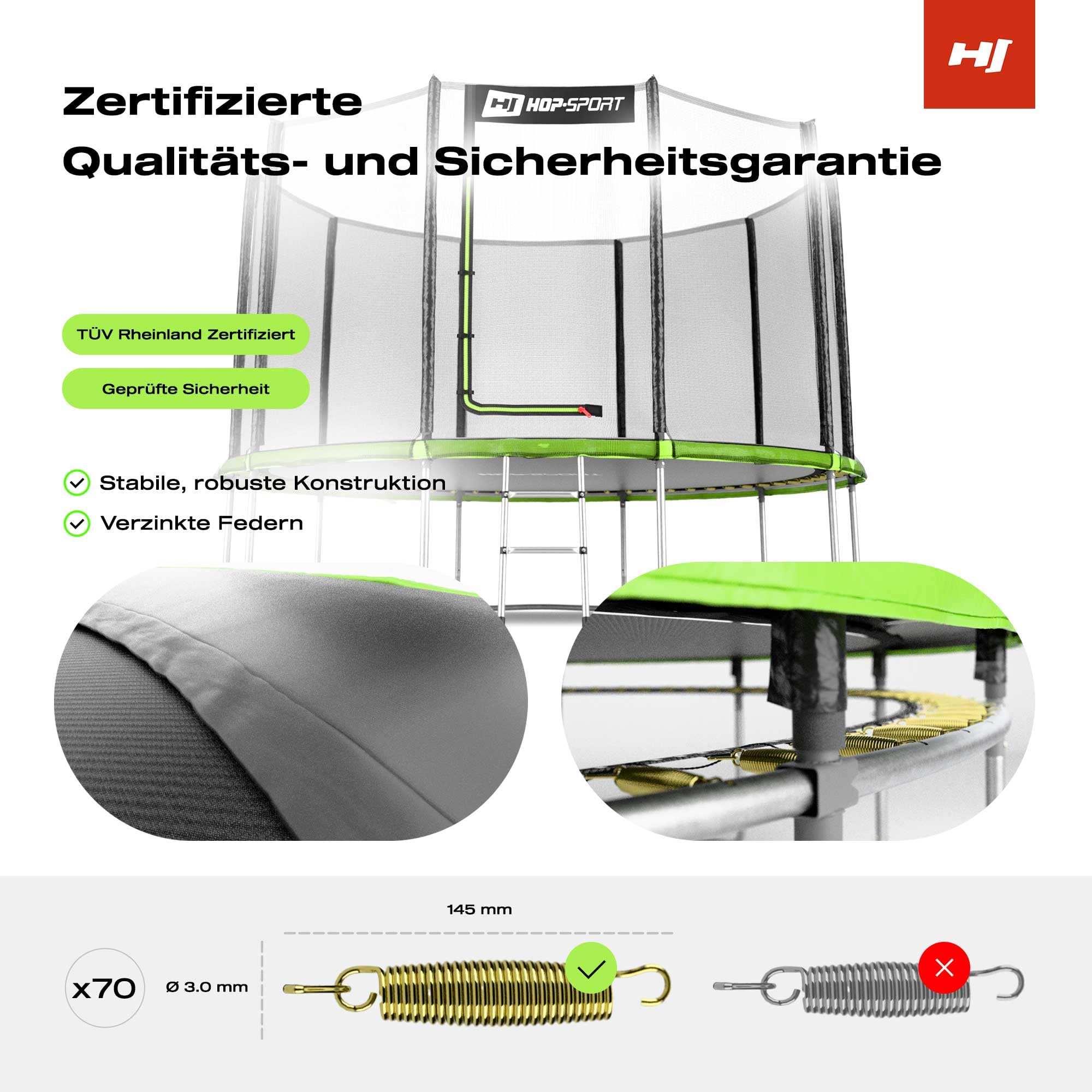 Hop-Sport Trampolin Outdoor - Ø 244/305/366/427/488 cm - Trampolin mit außenliegenden Sicherheitsnetz, Stabiler Rahmenkonstruktion & Sicherheitszertifikaten - Komplettset mit Leiter