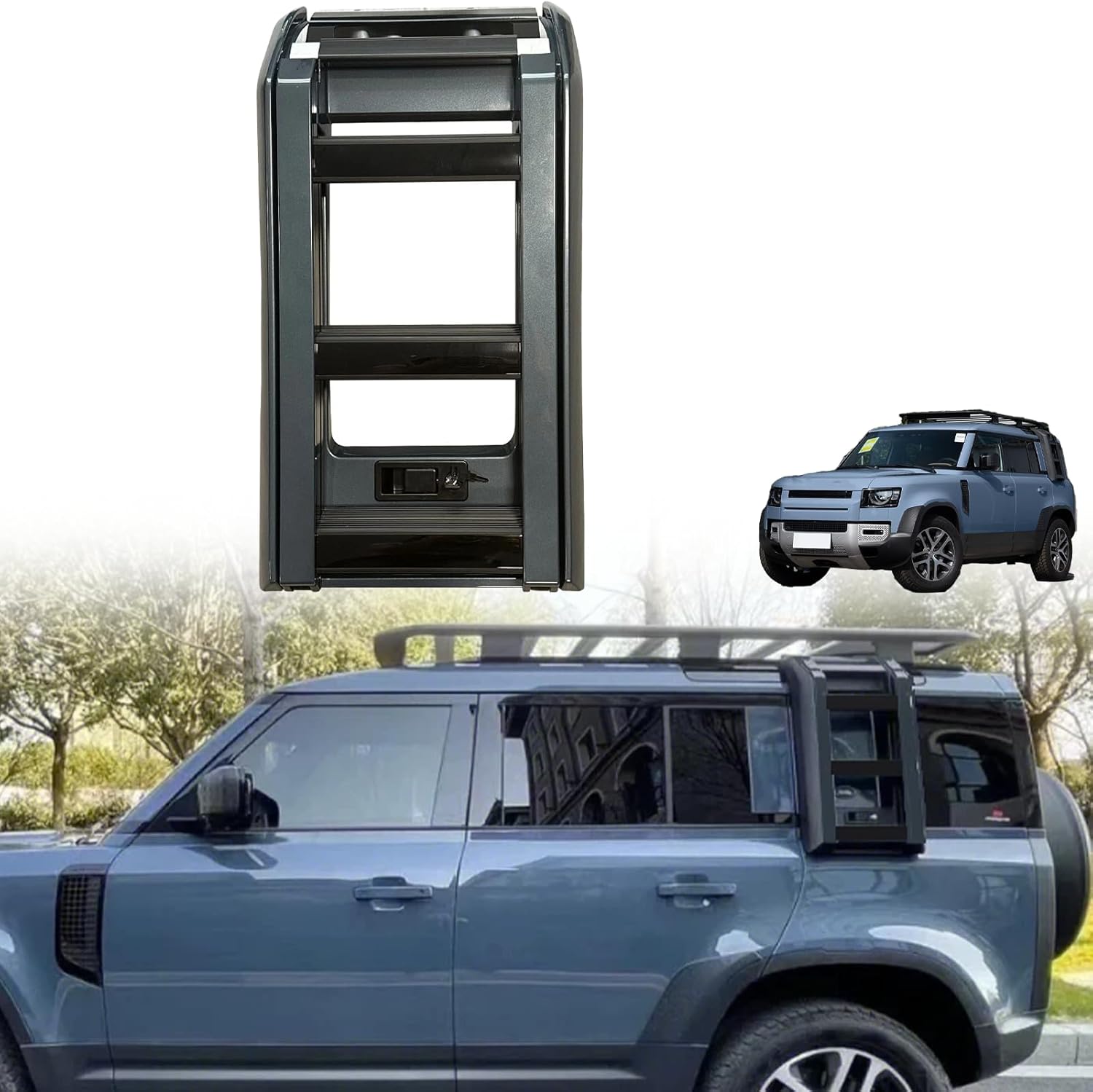 Foldable Side Ladder Protective Frame Tasman Blue Fits LR Defender 90 110 130 2020 2021 2022 2023 2024 2025 2026