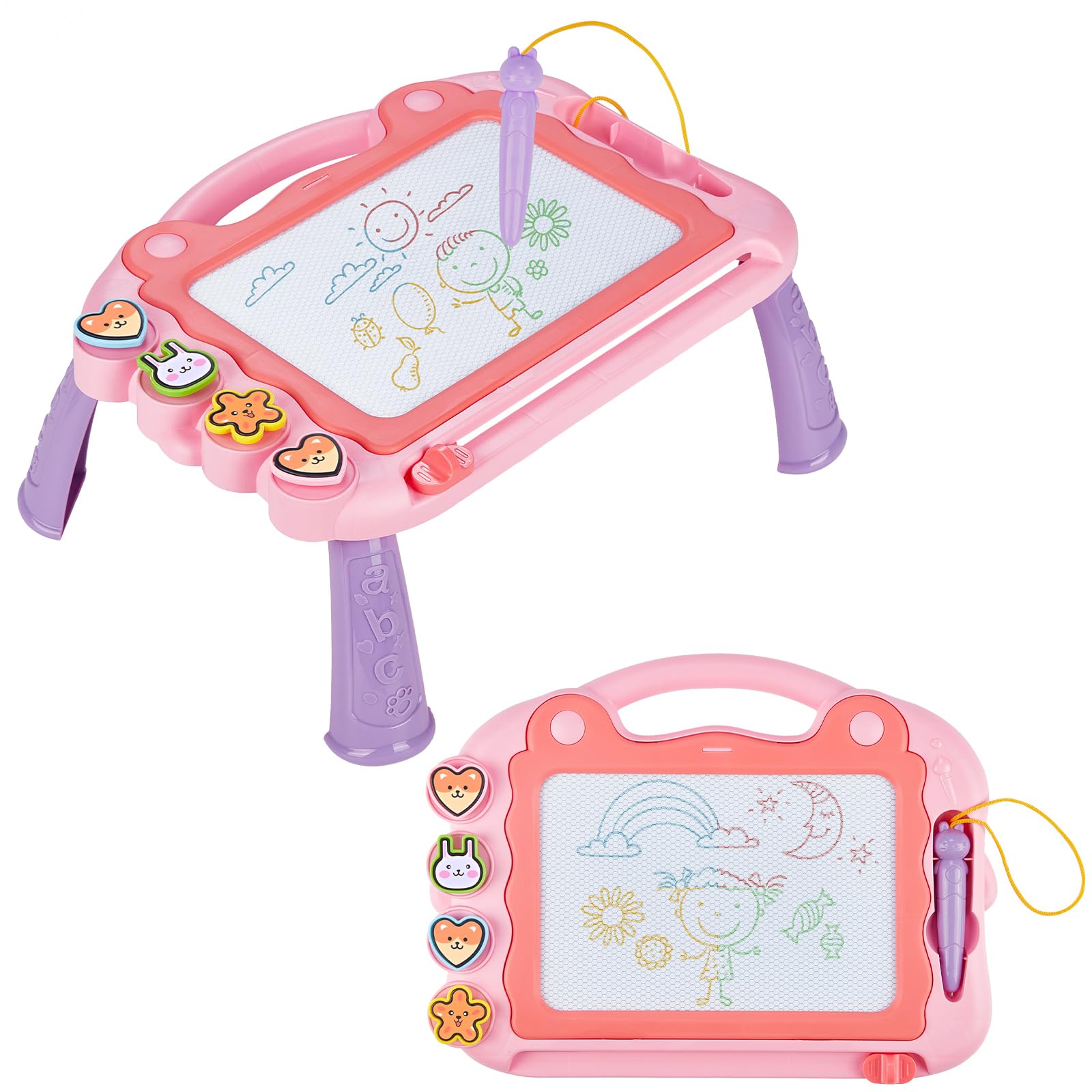 Eucomir Magnetische Maltafel Zaubertafel,Magnetische Zaubertafeln Kinder mit 4 Form Stempel,Spielzeug zum Schreiben,Malen und Lernen,23 * 30CM,für Kinder ab 3-7 Jahre Geschenk, Sakura-Pulver