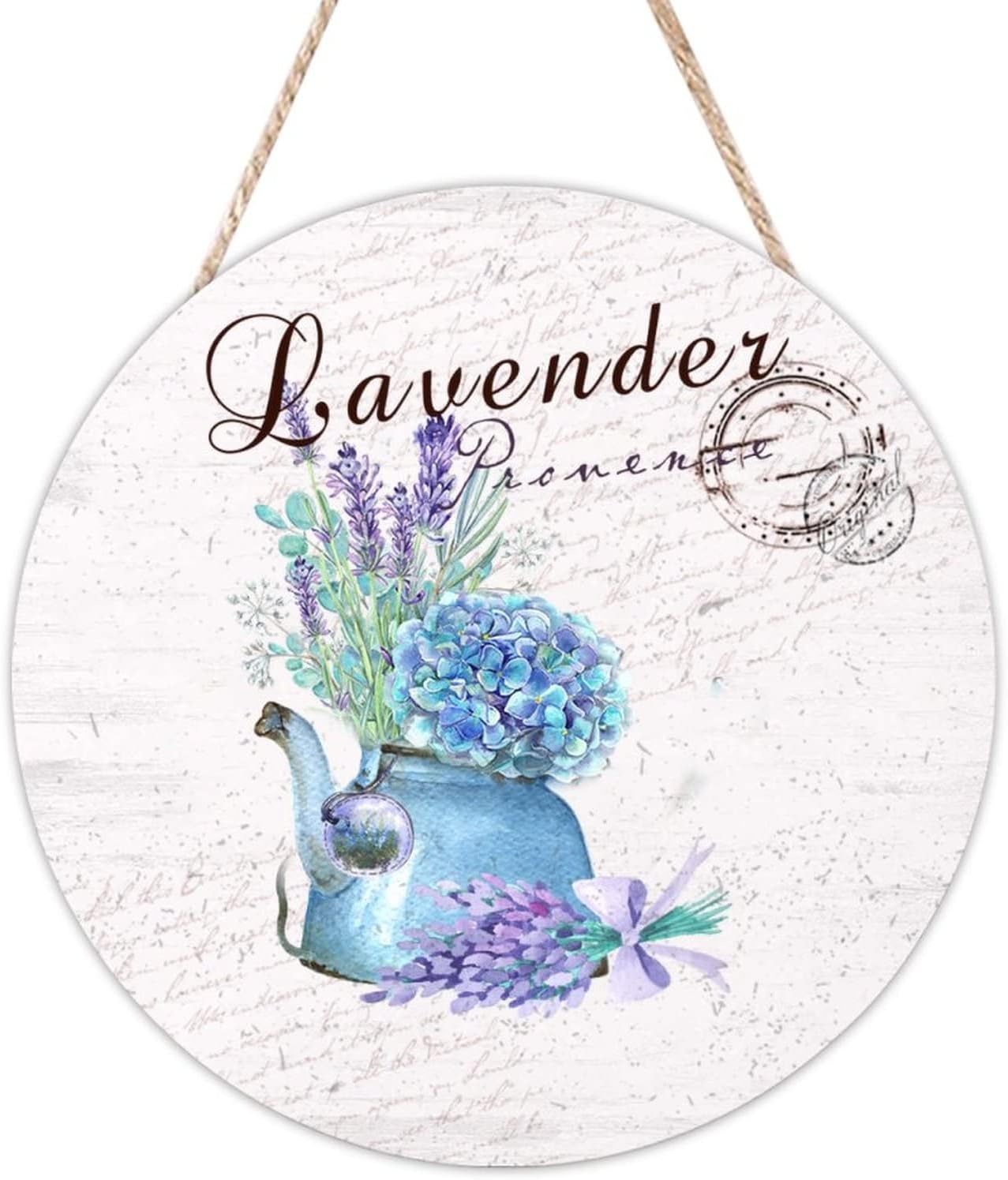 Flower Wall Door Hanging Sign, Lavender Wood Door Sign, Floral 16x16in Round Door Hanger Sign Farmhouse Front Porch Decor Housewarming Gifts