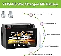 Vista 3 de Weize YTX9-BS - Batería libre de mantenimiento de plomo-ácido para motocicleta, ATV, Honda, Polaris, Suzuki