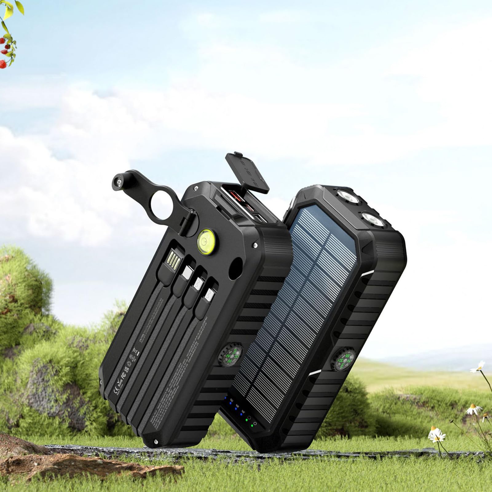 Power Bank Solare 20000mAh Modalità con Torcia | Power Bank Solare con Manovella Per Campeggio, Escursioni, Viaggi, Gite in Auto, Pesca, Backpacking, Festival Musicali