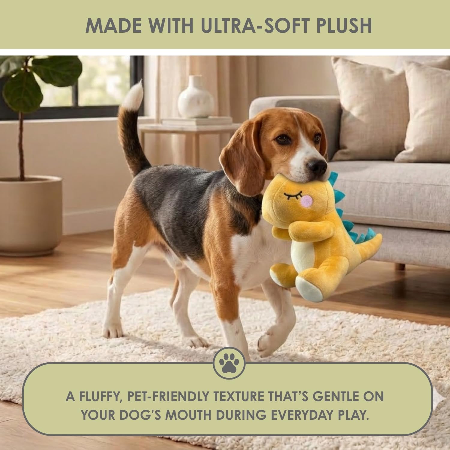 NANDOG My BFF Mite The Dino Plush Dog Toy Soft Squeaky Dogs & Cats Toys image 5