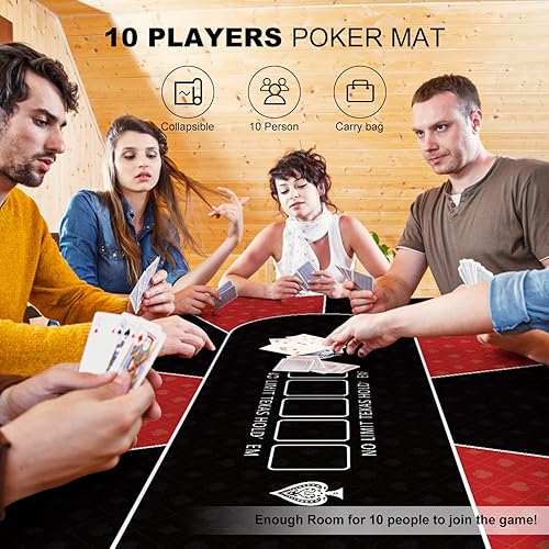 Miniatura 69 de YUZPKRSI Texas Hold'em - Tapete de póquer para 6 jugadores, repelente al agua, portátil, con bolsas de transporte gruesas para juegos de póquer, 47