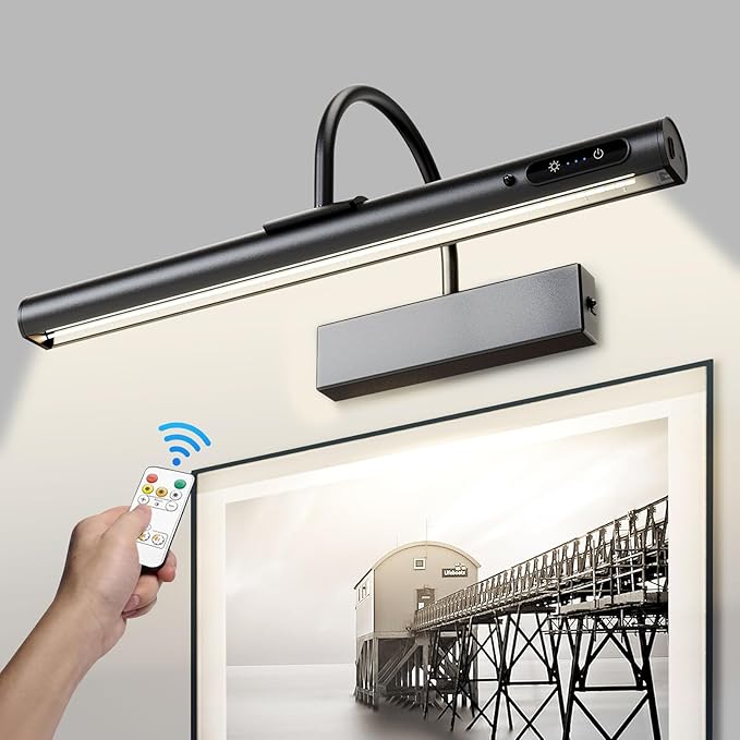 HARPER LIVING HARPER LIVING Oplaadbare fotolamp met afstandsbediening, dimbaar en 3 kleurtemperaturen, batterij-aangedreven wandlamp met timer en geheugen, LED-displaylamp voor dartbord fotokader galerij - zwart photo 2